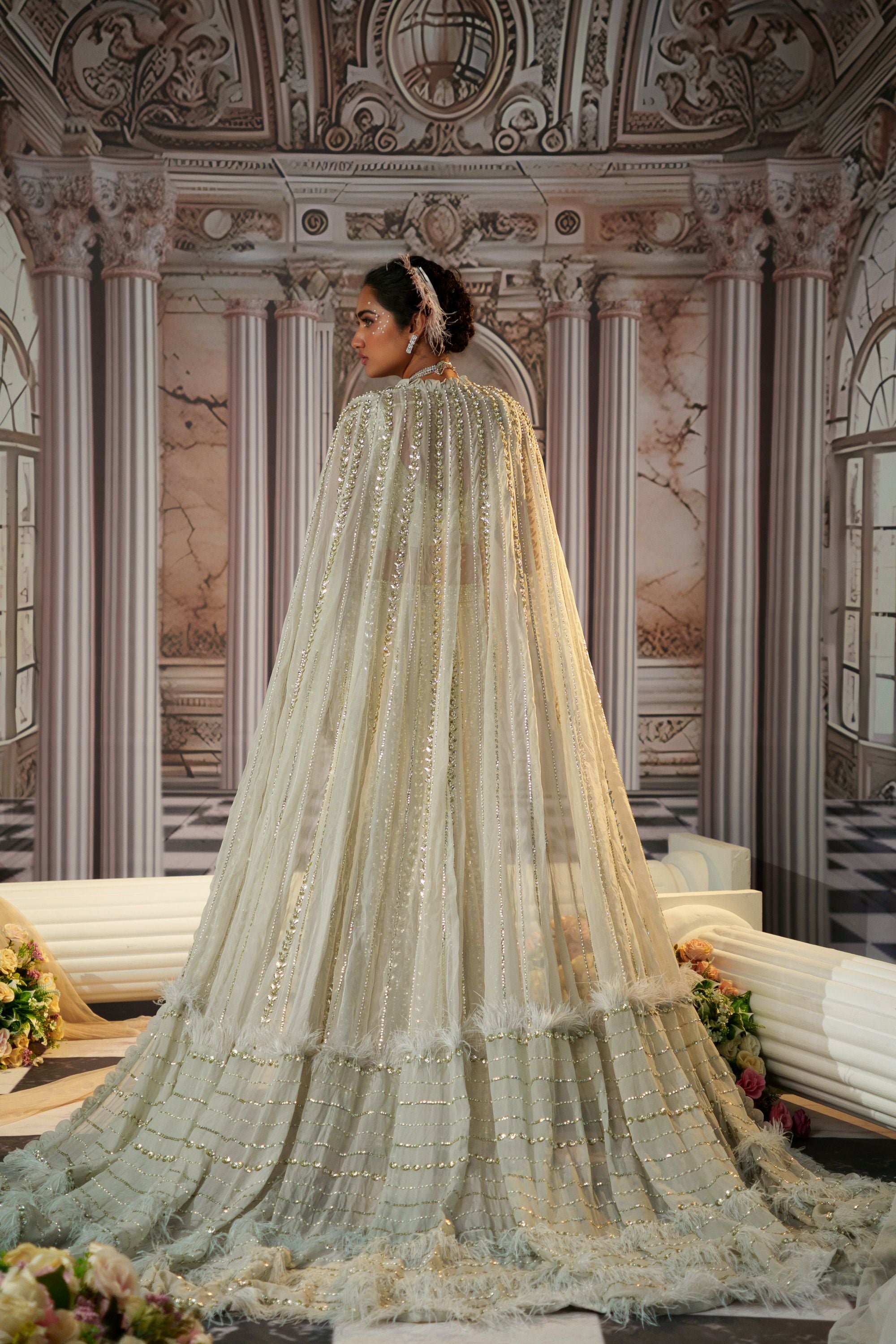 CELESTIAL SILVER LEHENGA SET WITH VEIL