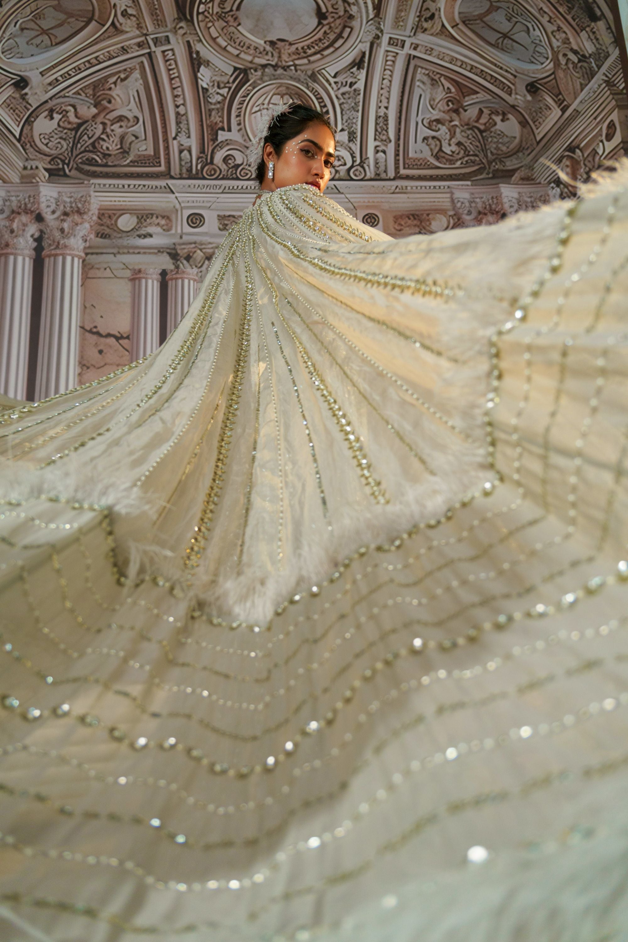 CELESTIAL SILVER LEHENGA SET WITH VEIL