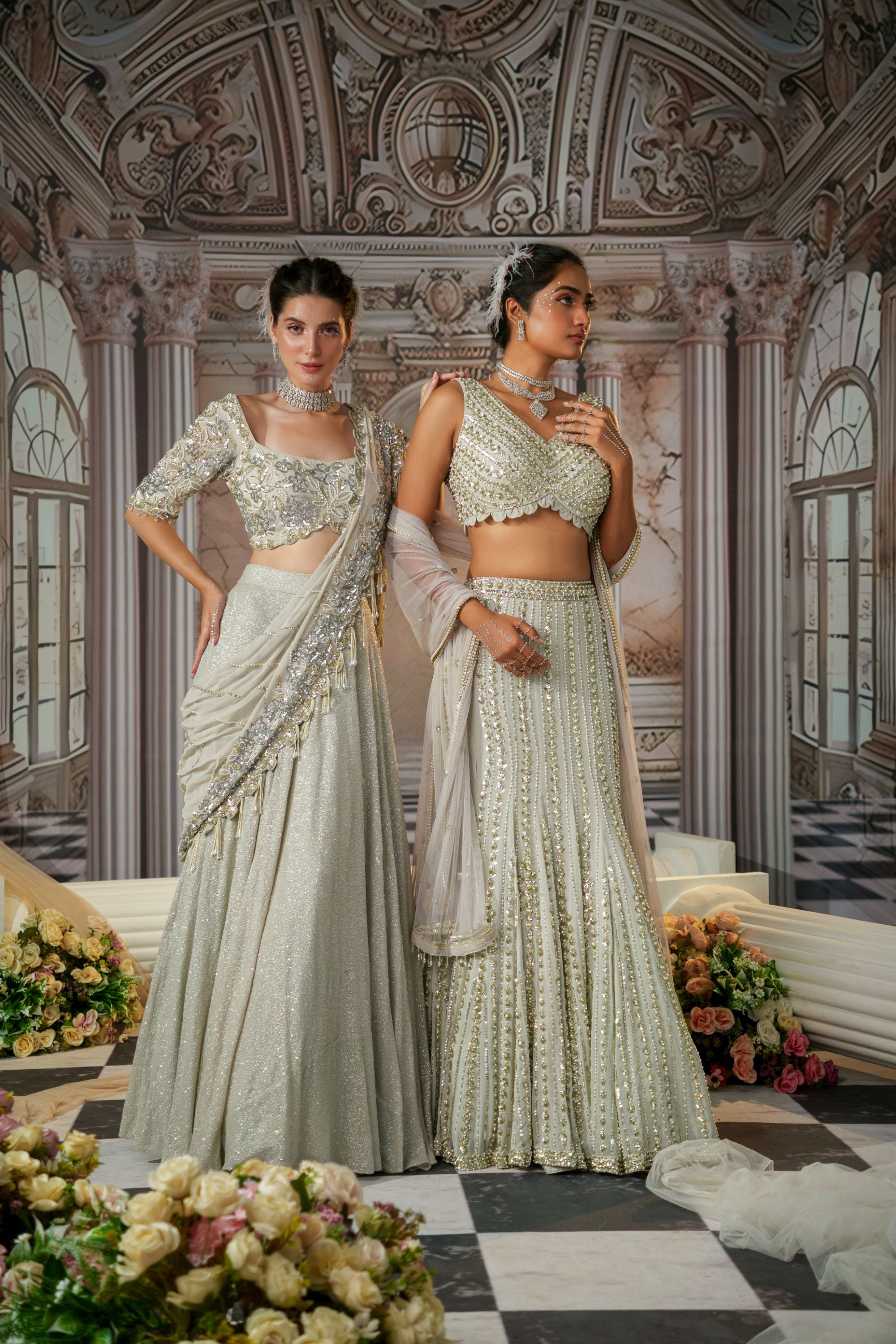 CELESTIAL SILVER LEHENGA SET