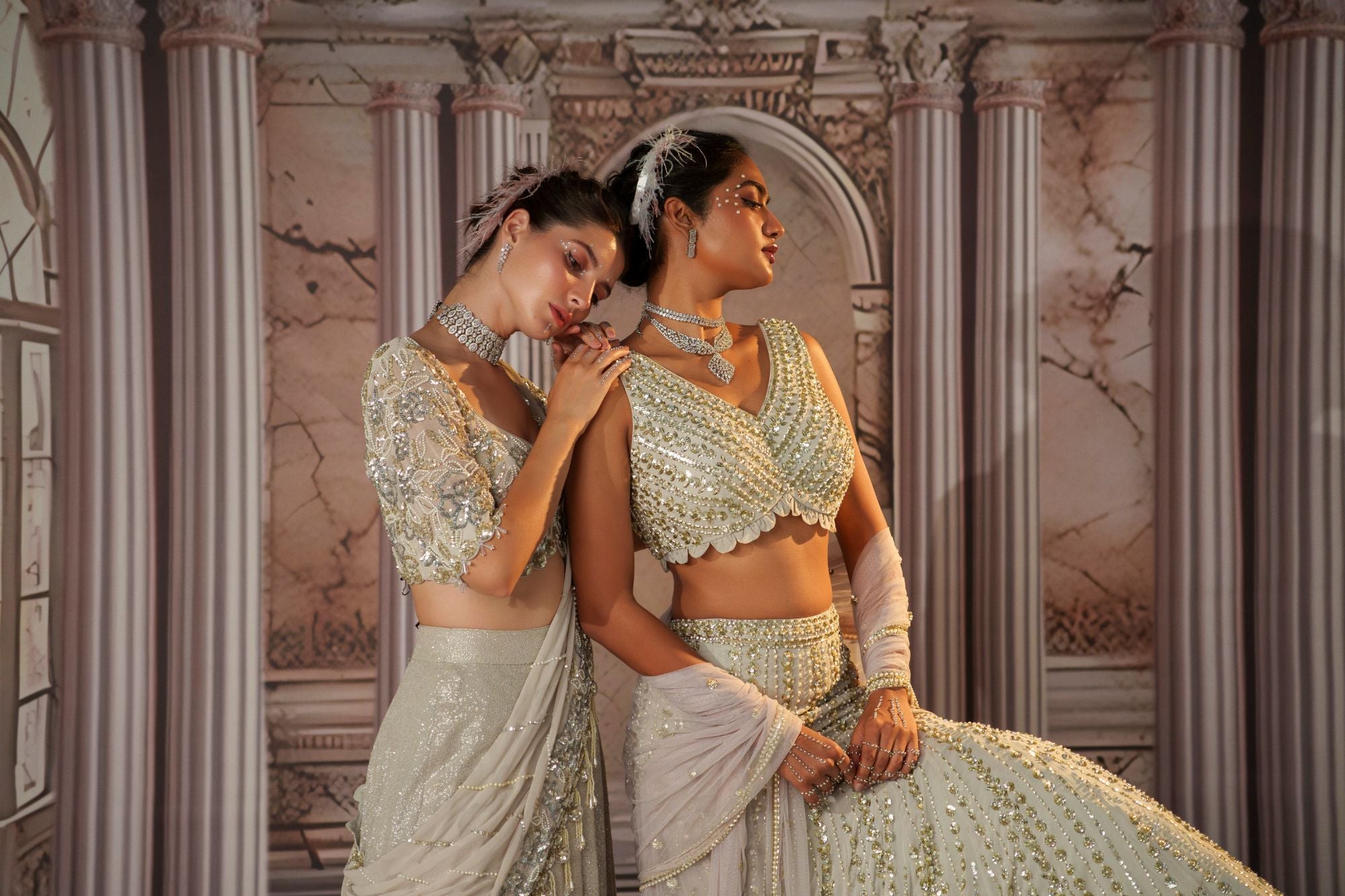 CELESTIAL SILVER LEHENGA SET