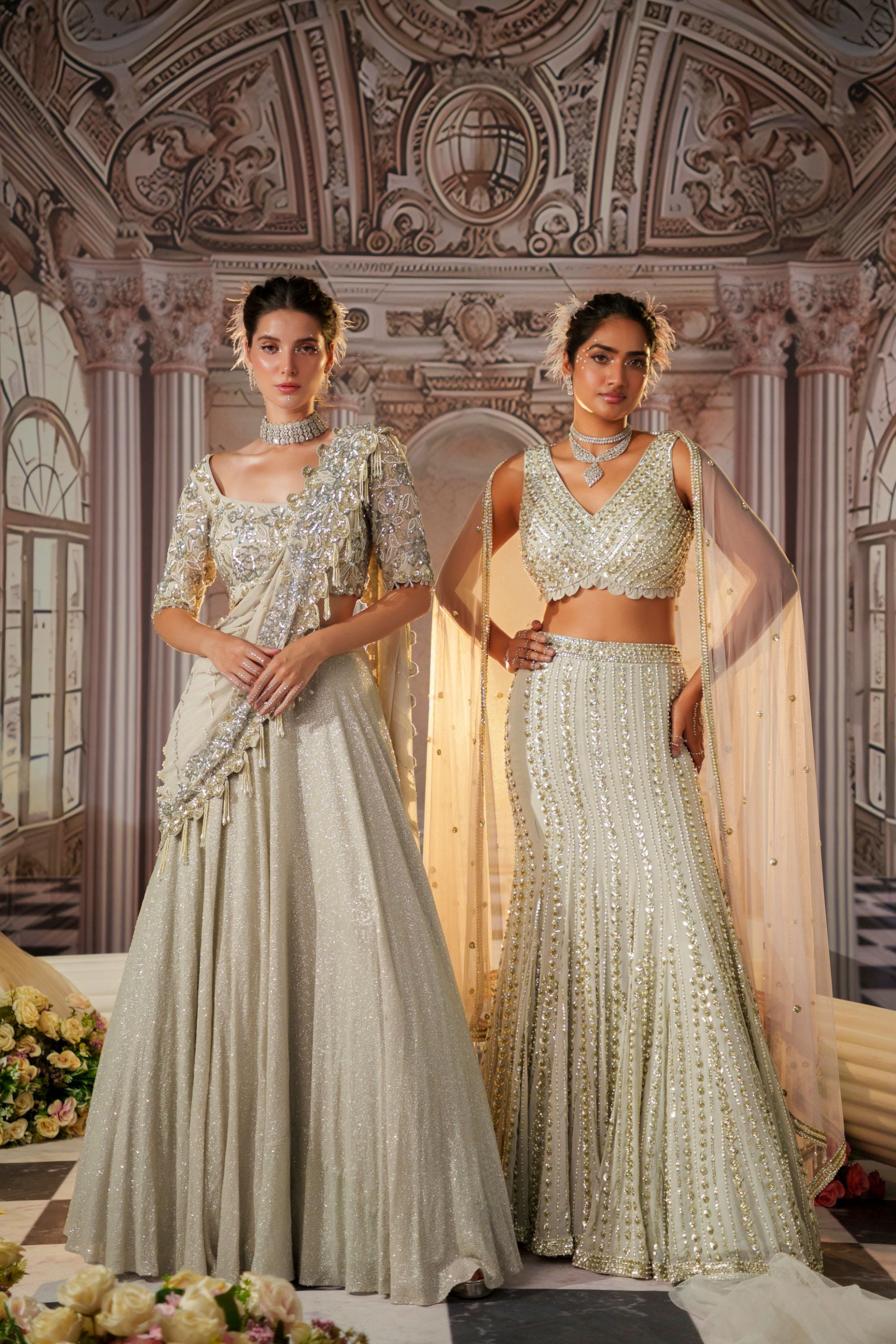 CELESTIAL SILVER LEHENGA SET