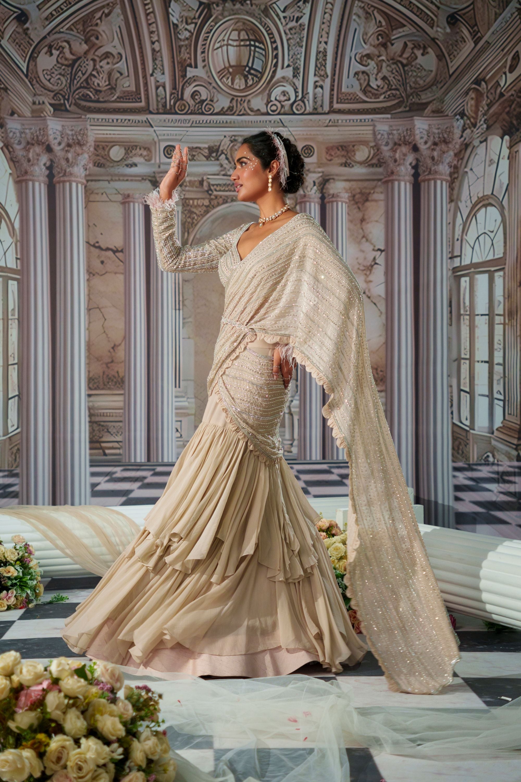 ELYSIAN NUDE SAREE SET