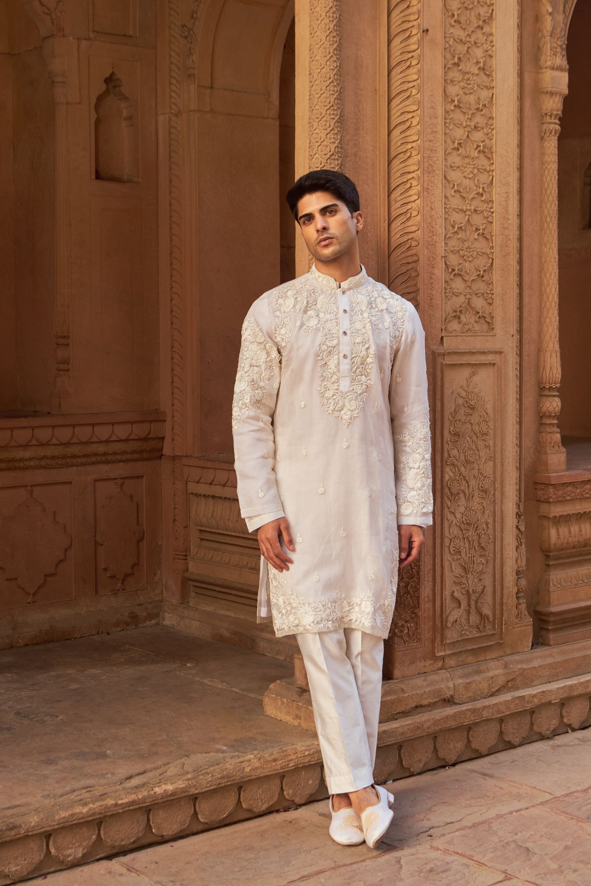 EMBROIDED ORGANZA KURTA (IVORY)