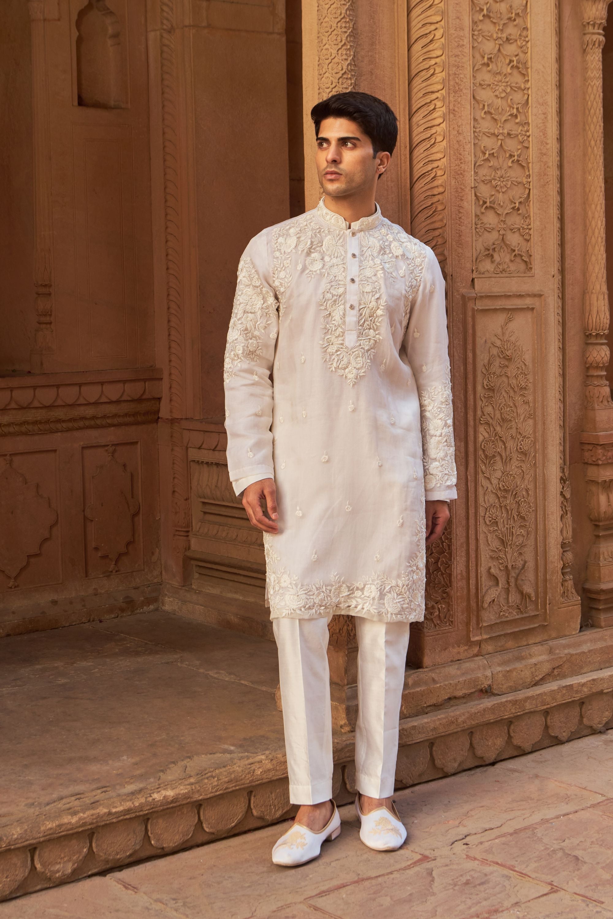 EMBROIDED ORGANZA KURTA (IVORY)