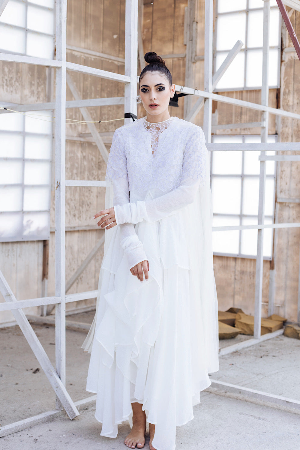 Buy Divine - White Drape Layered Dress Set | Nidhika Shekhar