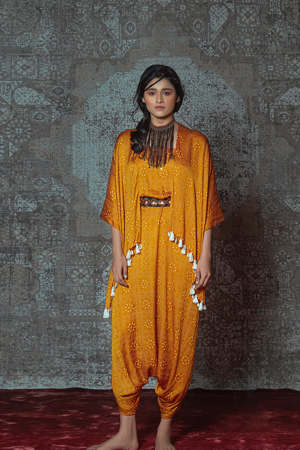 Buy Women's Yellow Qubila Drape Jumpsuit | Nidhika Shekhar