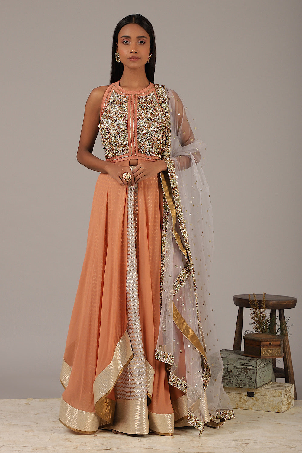 Buy Designer Halter Neck Drape Lehenga Set | Nidhika Shekhar