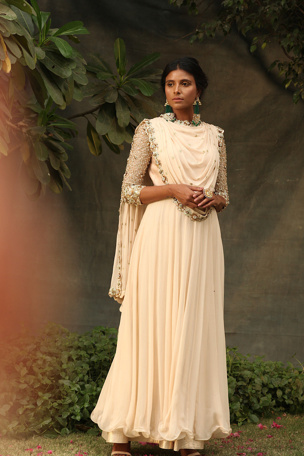 Beiges peach kamadhenu  Anarkali Set Sideview