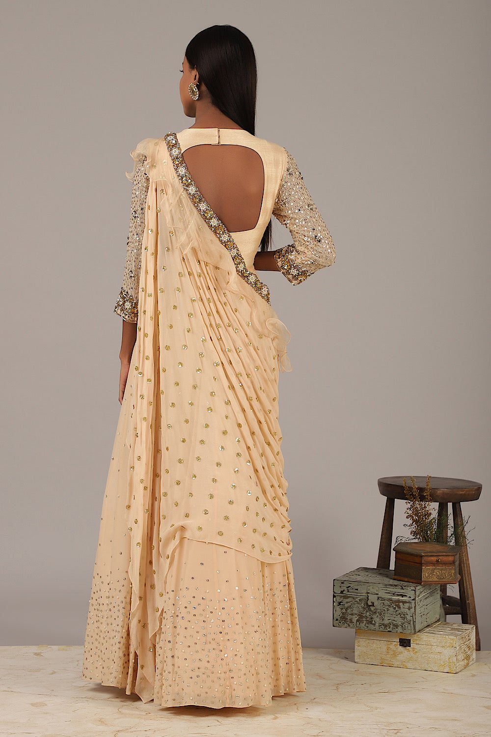 Buy Women's Beigish Peach Saree Gown | Nidhika Shekhar