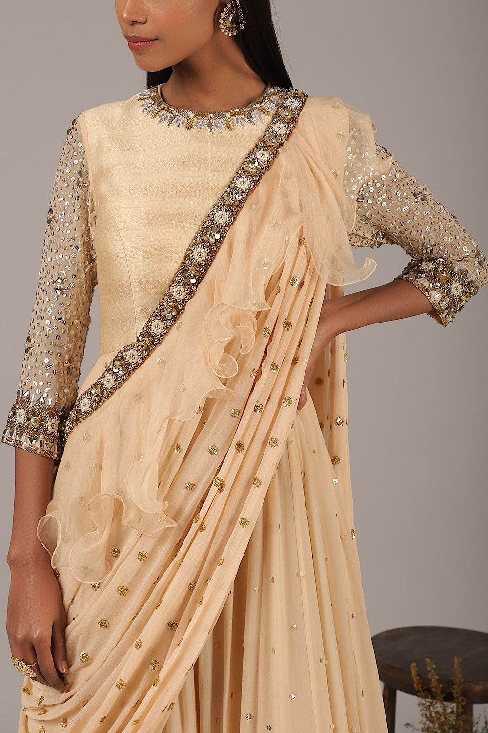 Buy Women's Beigish Peach Saree Gown | Nidhika Shekhar