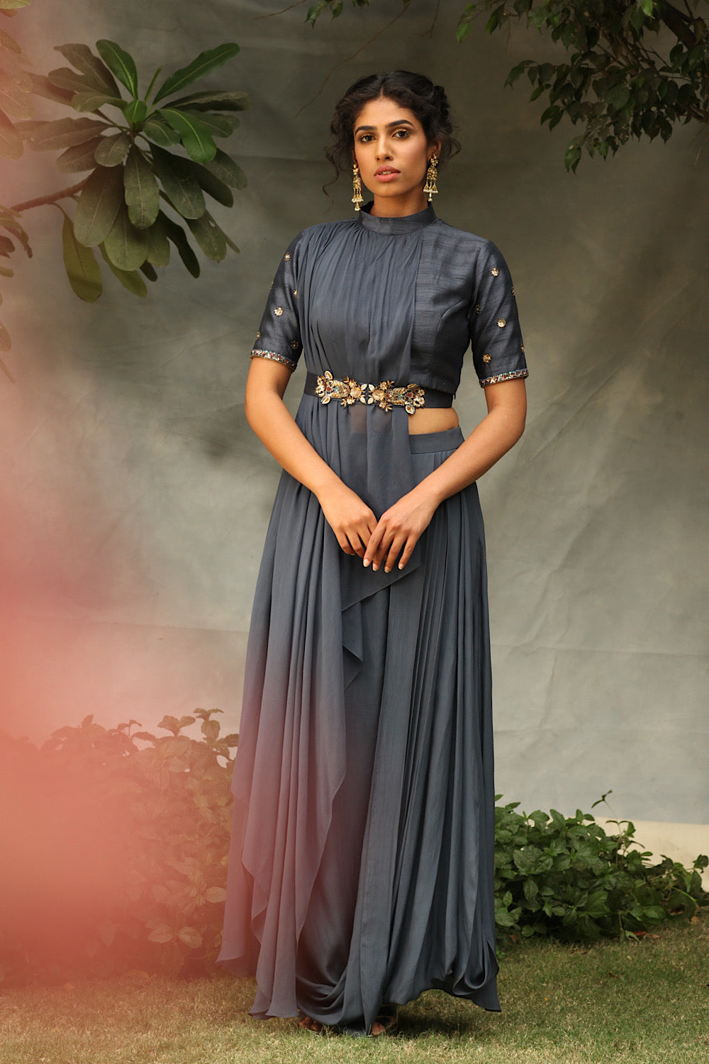 Buy Women's Dusky Blue Indo-Western Set | Nidhika Shekhar