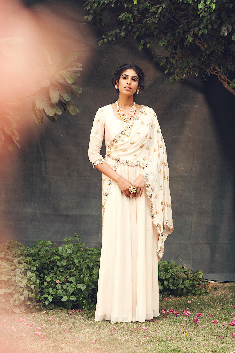 Shop Beigish Peach Drape Dupatta Anarkali | Nidhika Shekhar