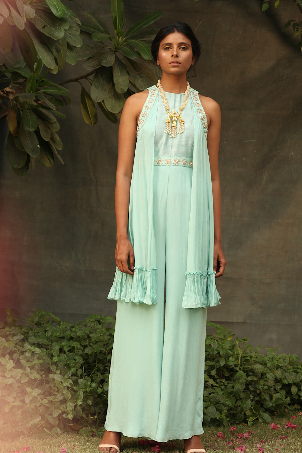 Buy Pastel Green Halter Neck Jumpsuit | Nidhika Shekhar