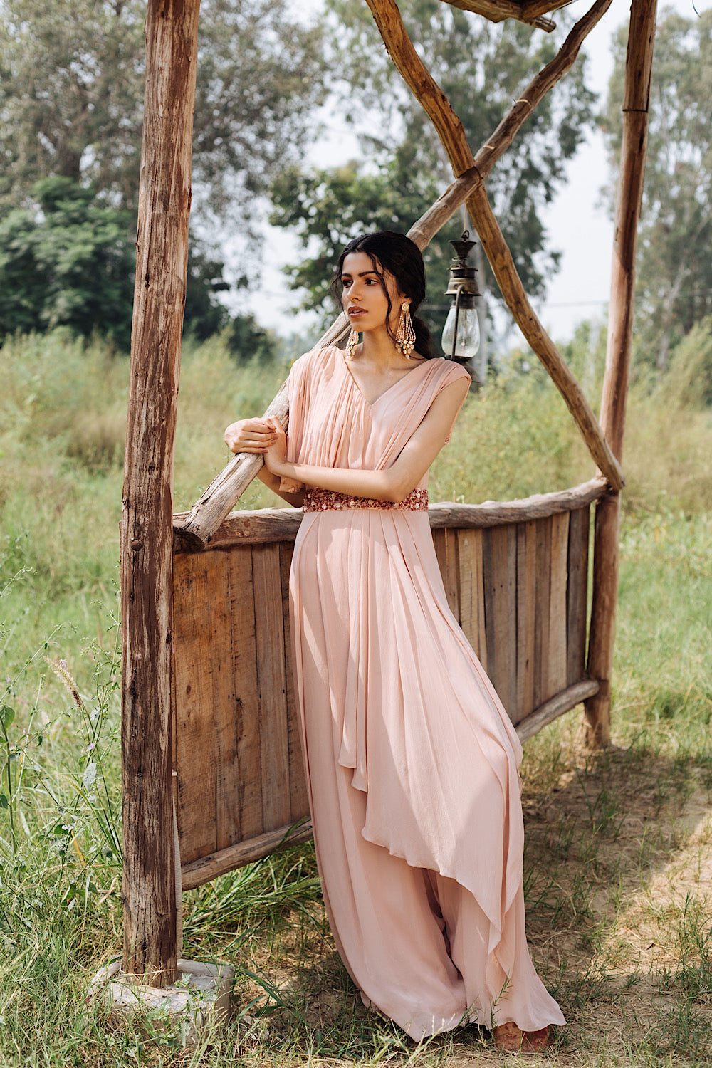 Buy Women's Salmon Pink Drape Jumpsuit | Nidhika Shekhar