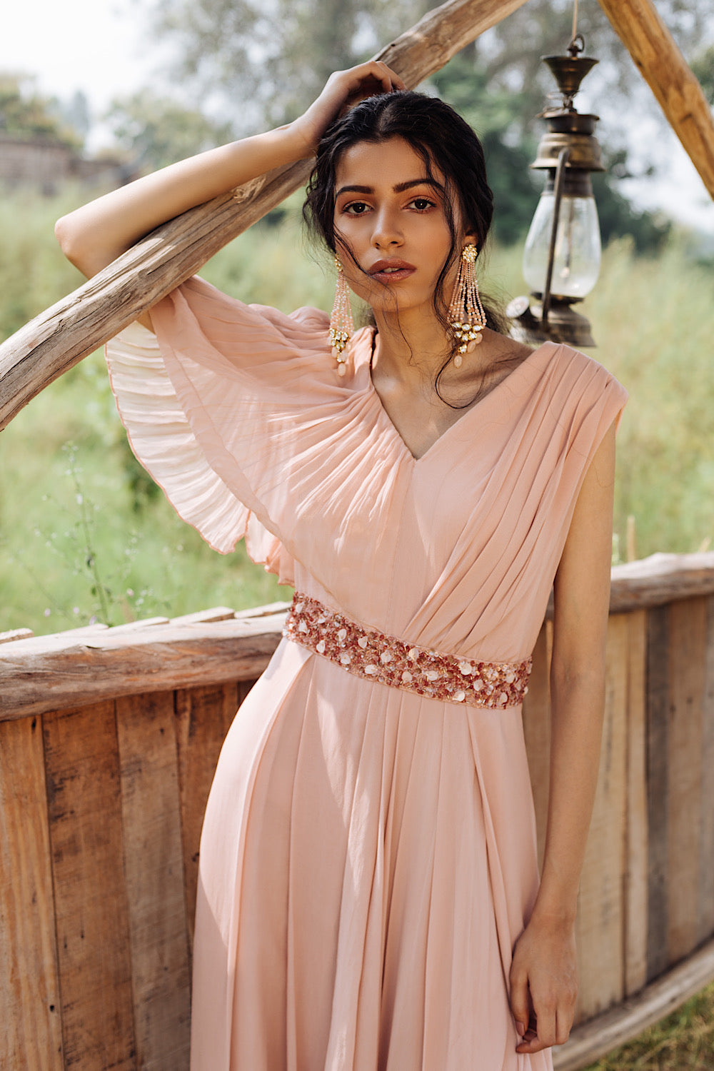 Buy Women's Salmon Pink Drape Jumpsuit | Nidhika Shekhar