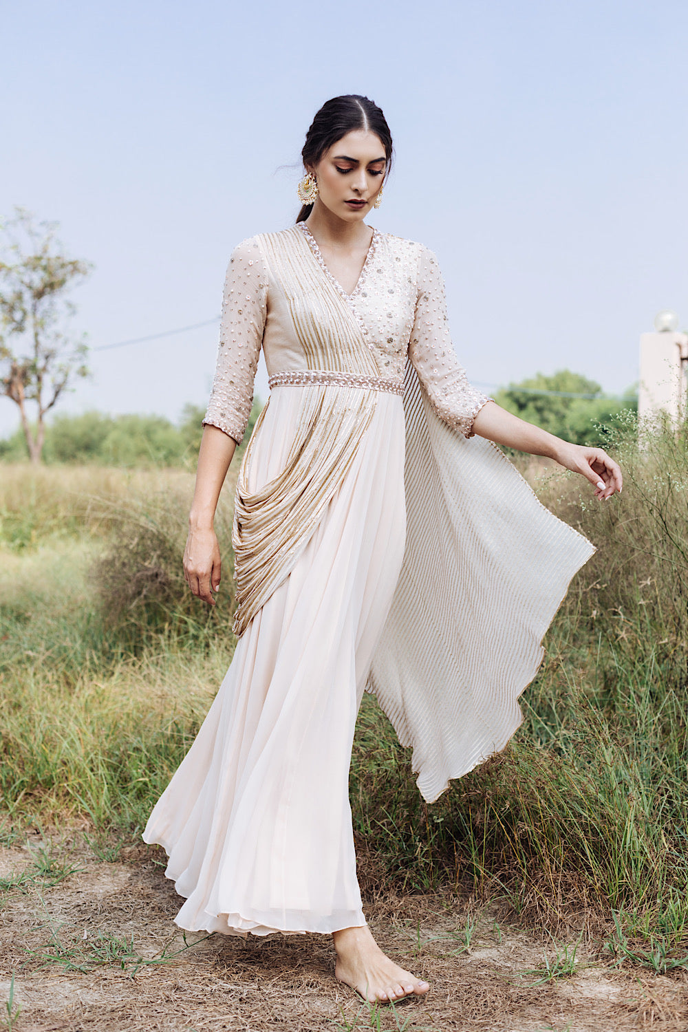 Buy Beigish Peach Bahar Indo Anarkali Gown | Nidhika Shekhar