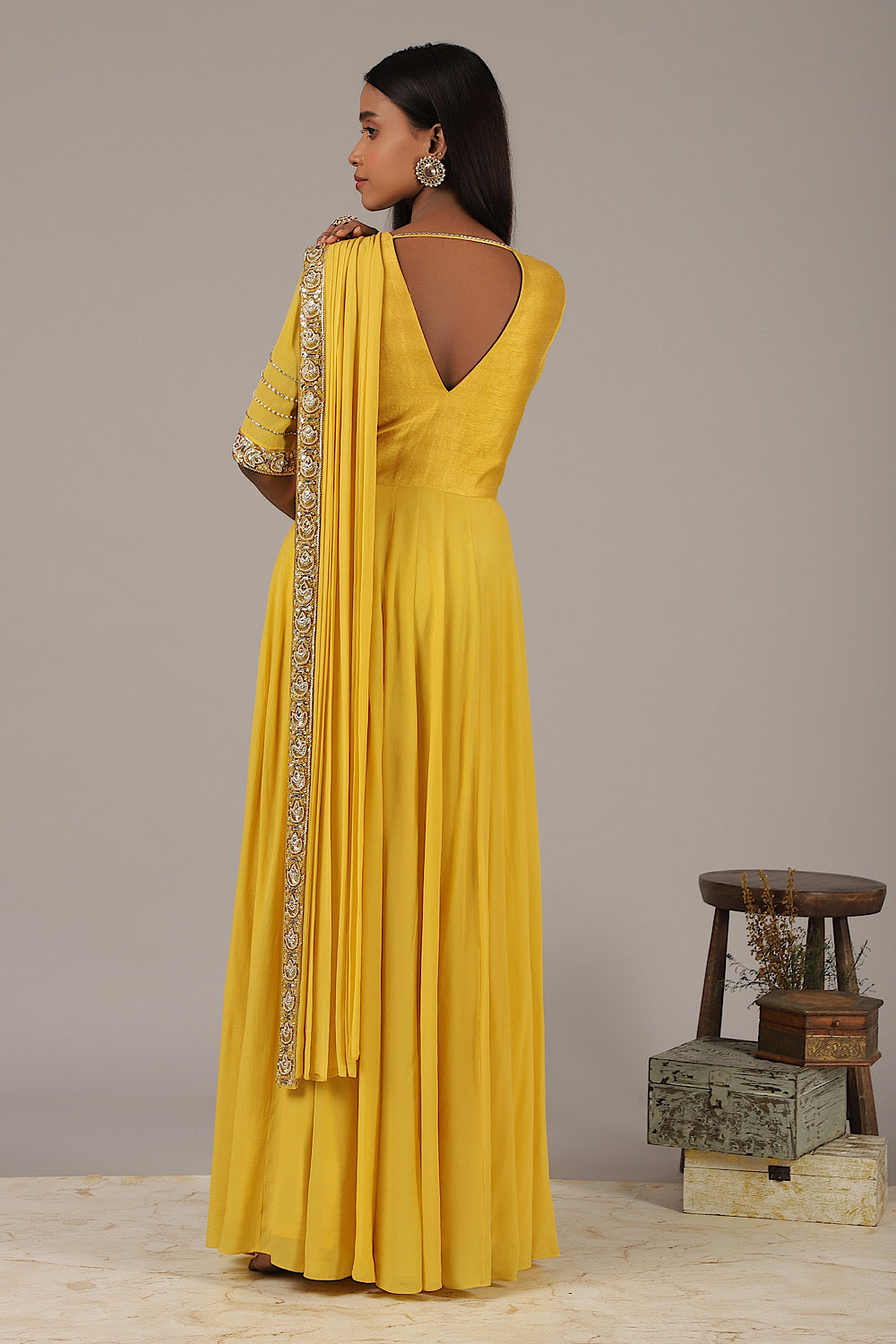 Shop Pankhi - Yellow Drape Anarkali Set | Nidhika Shekhar