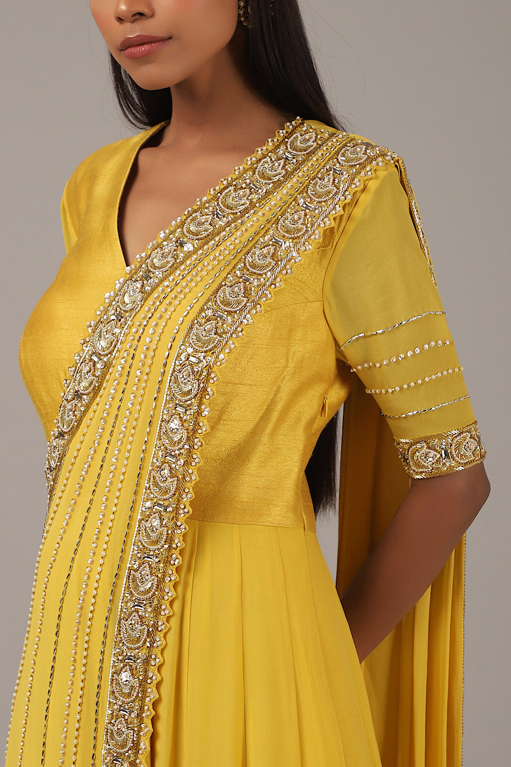 Shop Pankhi - Yellow Drape Anarkali Set | Nidhika Shekhar