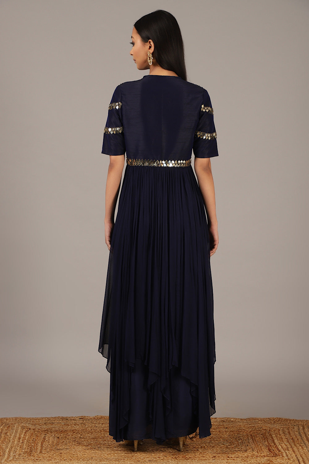 Buy Women's Navy Blue Drape Jacket Set | Nidhika Shekhar