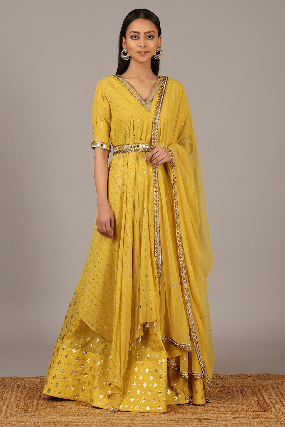 Buy Designer Yellow Drape Lehenga Set | Nidhika Shekhar