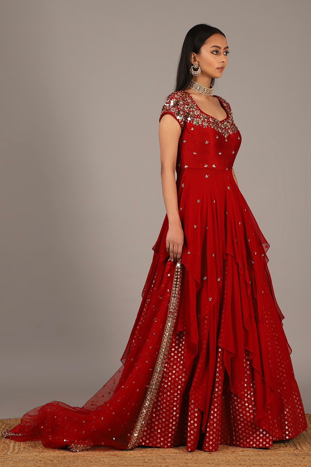 Buy Red Double Layer Drape Lehenga Set | Nidhika Shekhar