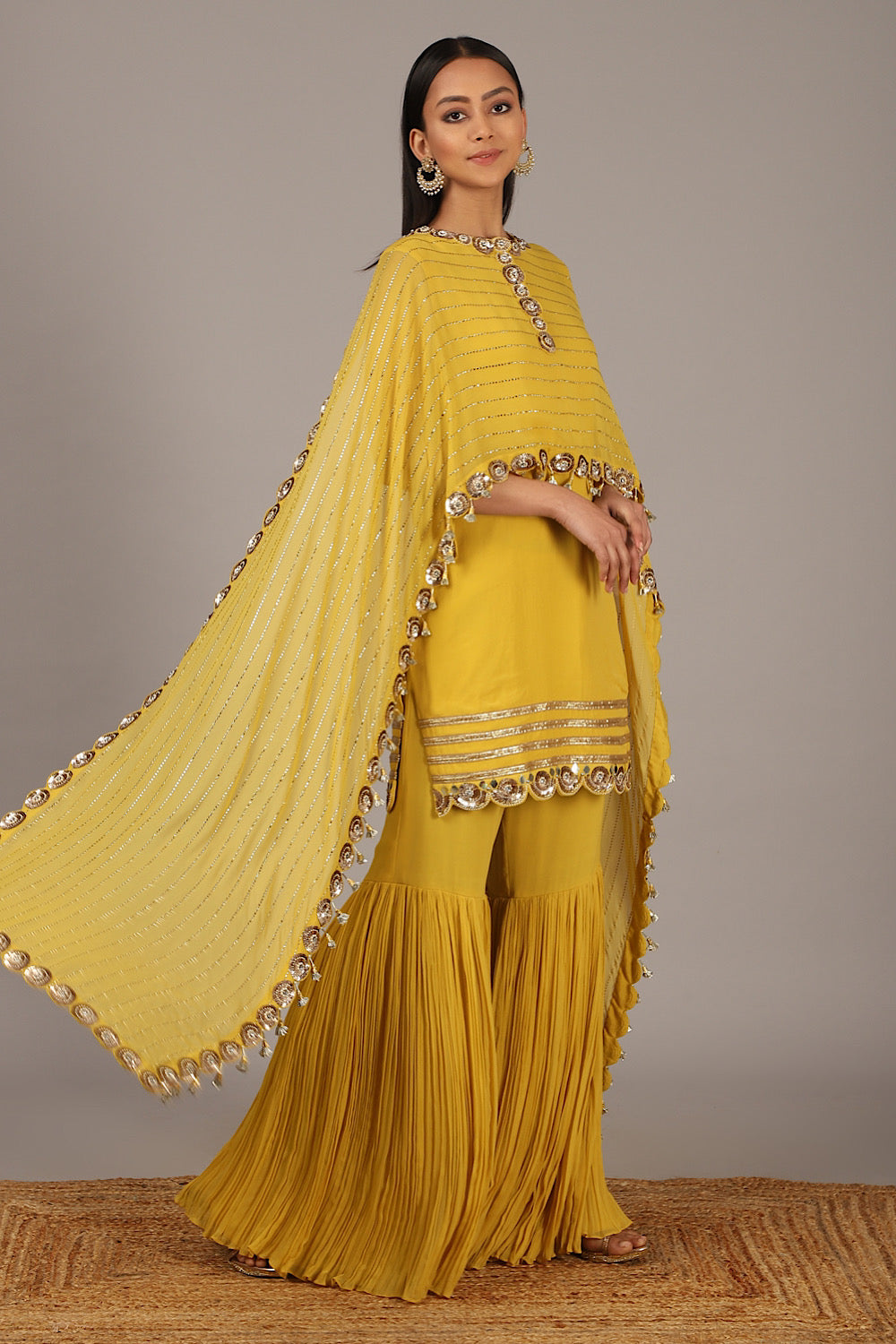 Buy Designer Yellow Drape Sharara Set | Nidhika Shekhar