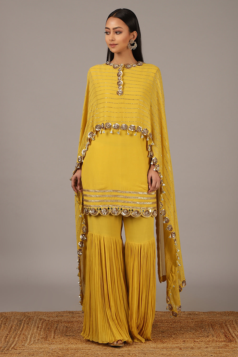 Buy Designer Yellow Drape Sharara Set | Nidhika Shekhar