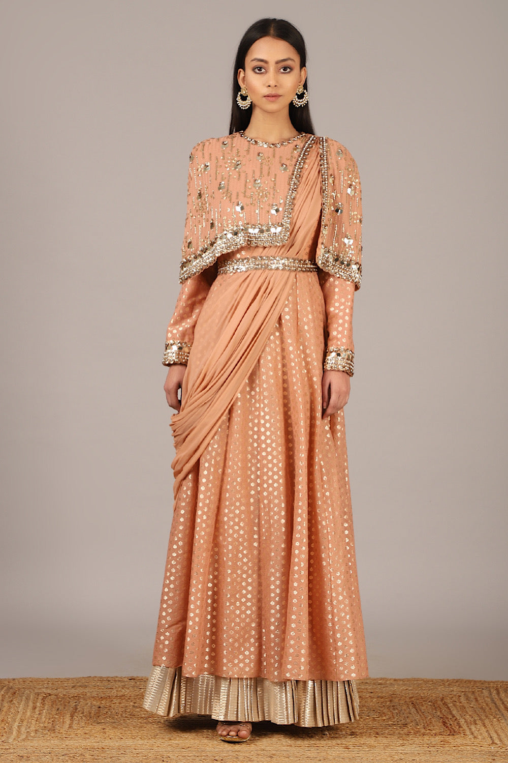 Buy Cedar Chanderi Anarkali With Cape | Nidhika Shekhar