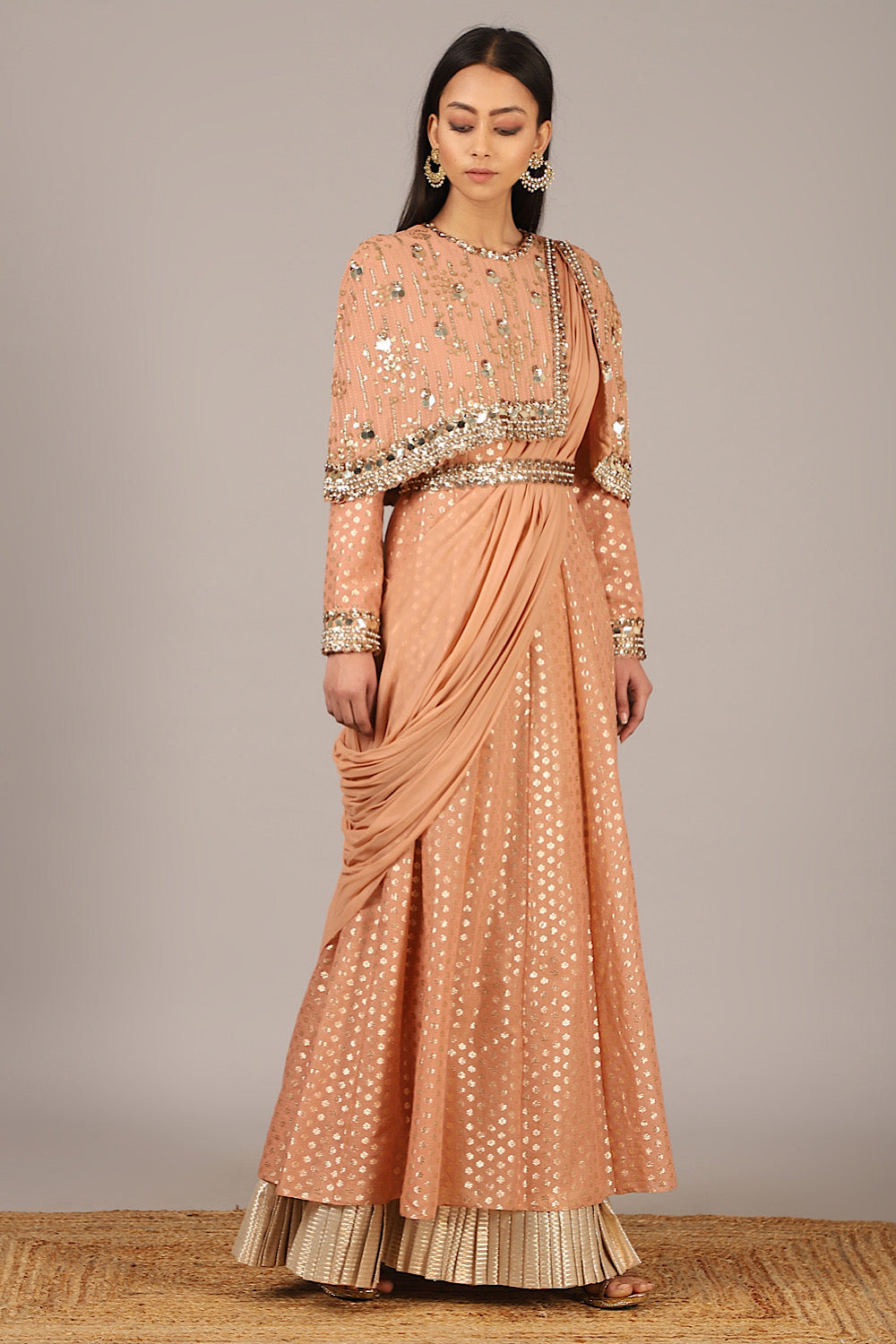 Buy Cedar Chanderi Anarkali With Cape | Nidhika Shekhar