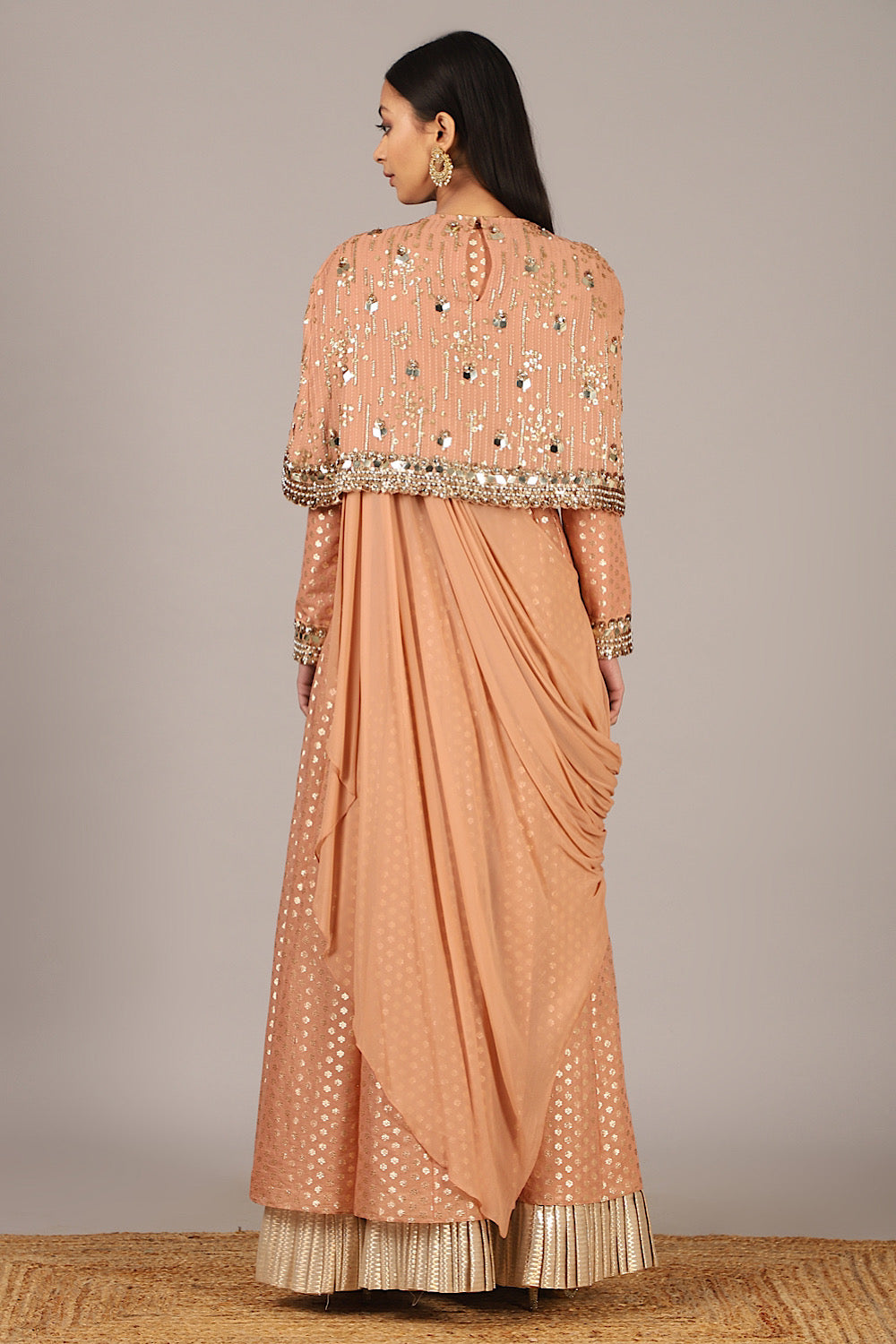 Buy Cedar Chanderi Anarkali With Cape | Nidhika Shekhar