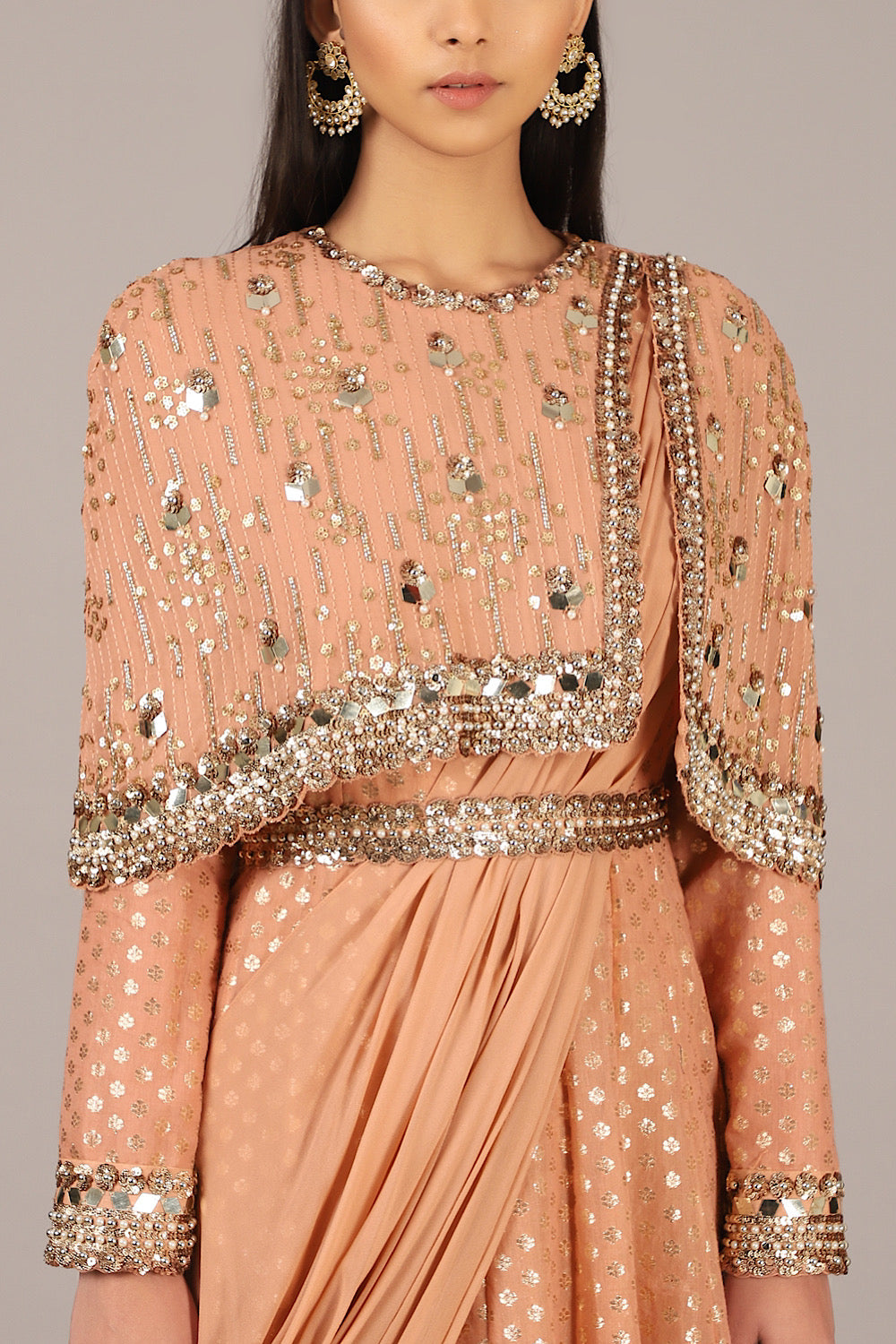 Buy Cedar Chanderi Anarkali With Cape | Nidhika Shekhar