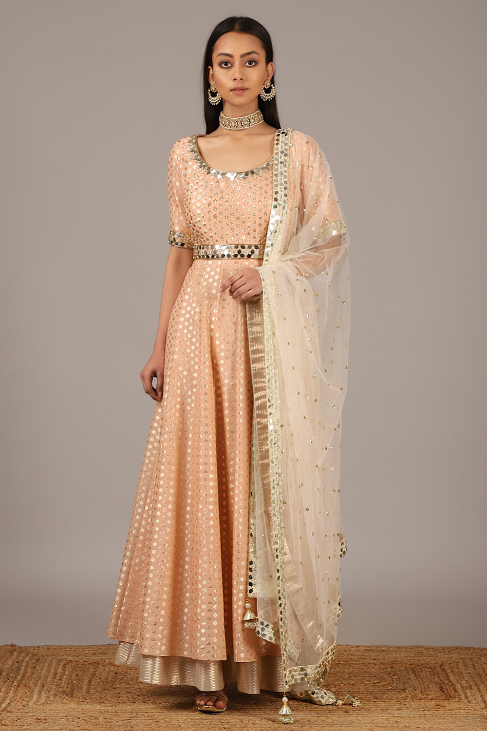 Buy Women's Pink Chanderi Darpan Anarkali | Nidhika Shekhar