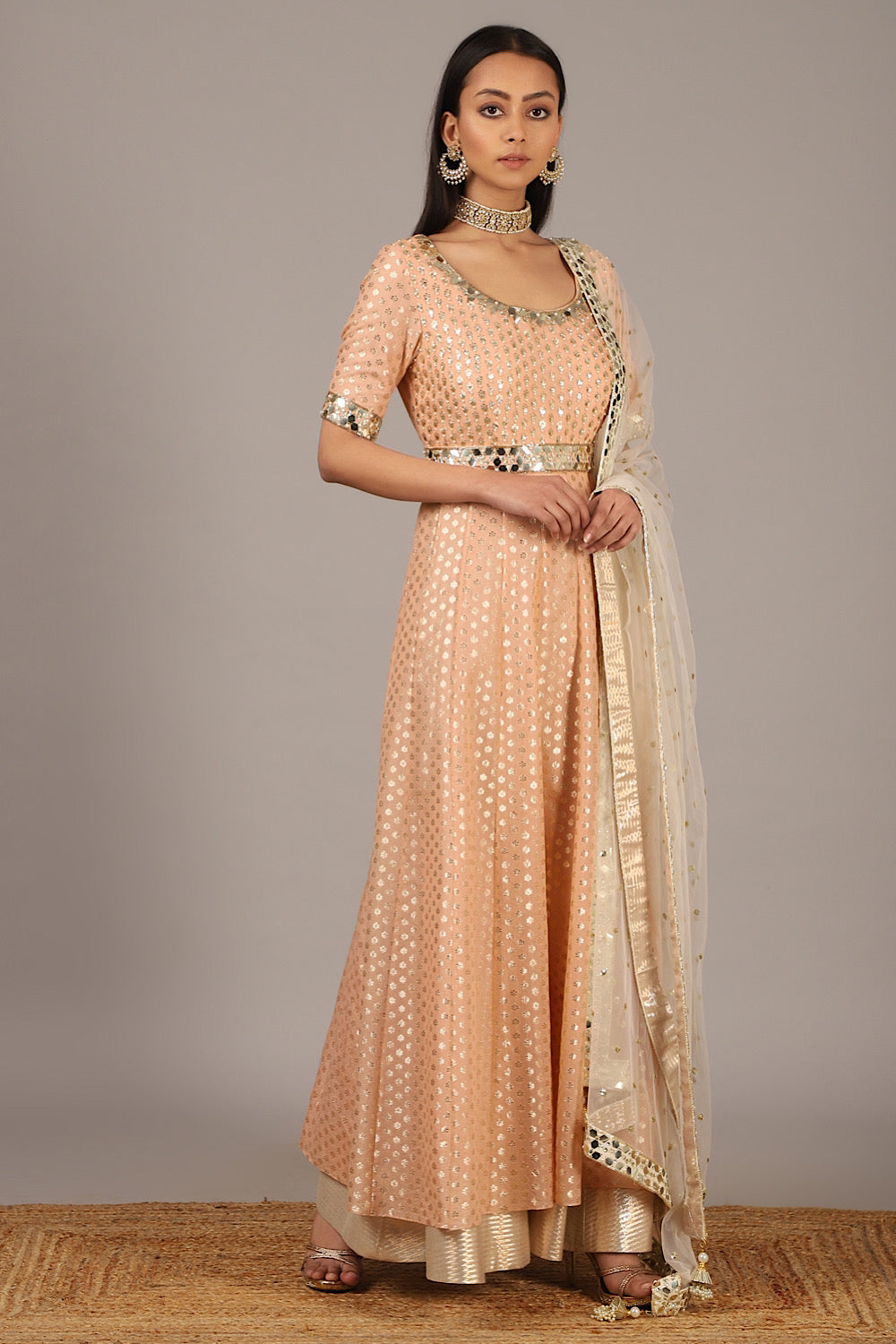 Buy Women's Pink Chanderi Darpan Anarkali | Nidhika Shekhar