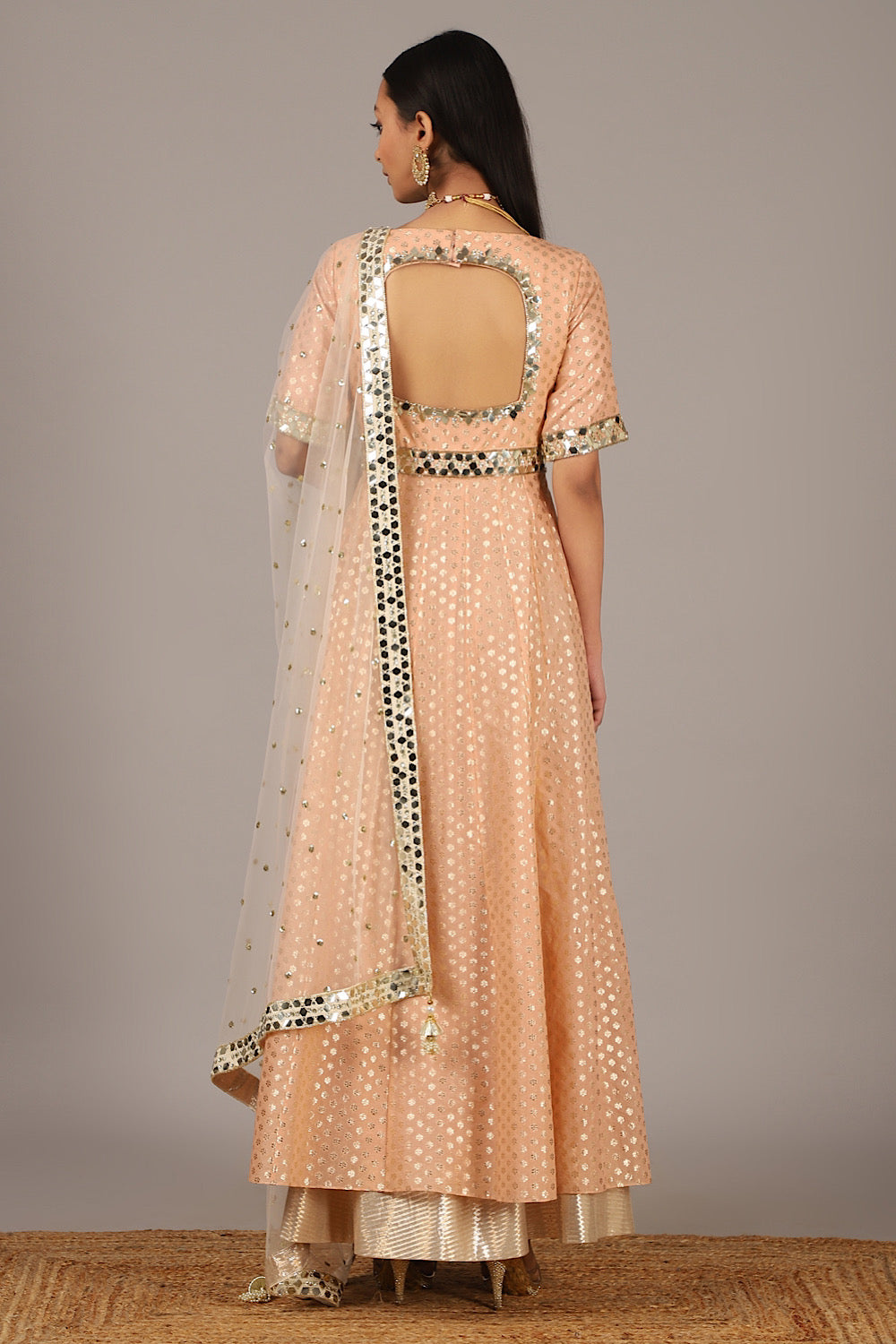 Buy Women's Pink Chanderi Darpan Anarkali | Nidhika Shekhar