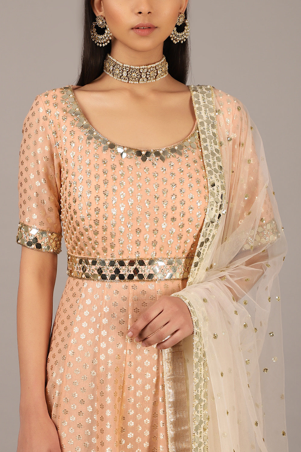 Buy Women's Pink Chanderi Darpan Anarkali | Nidhika Shekhar