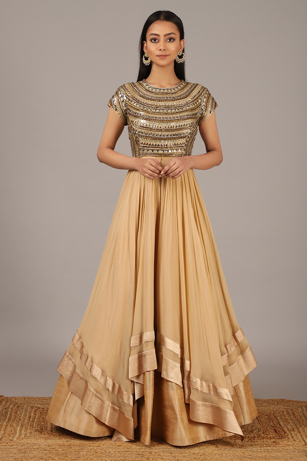 Designer Beige Embroidered Persian Gown | Nidhika Shekhar