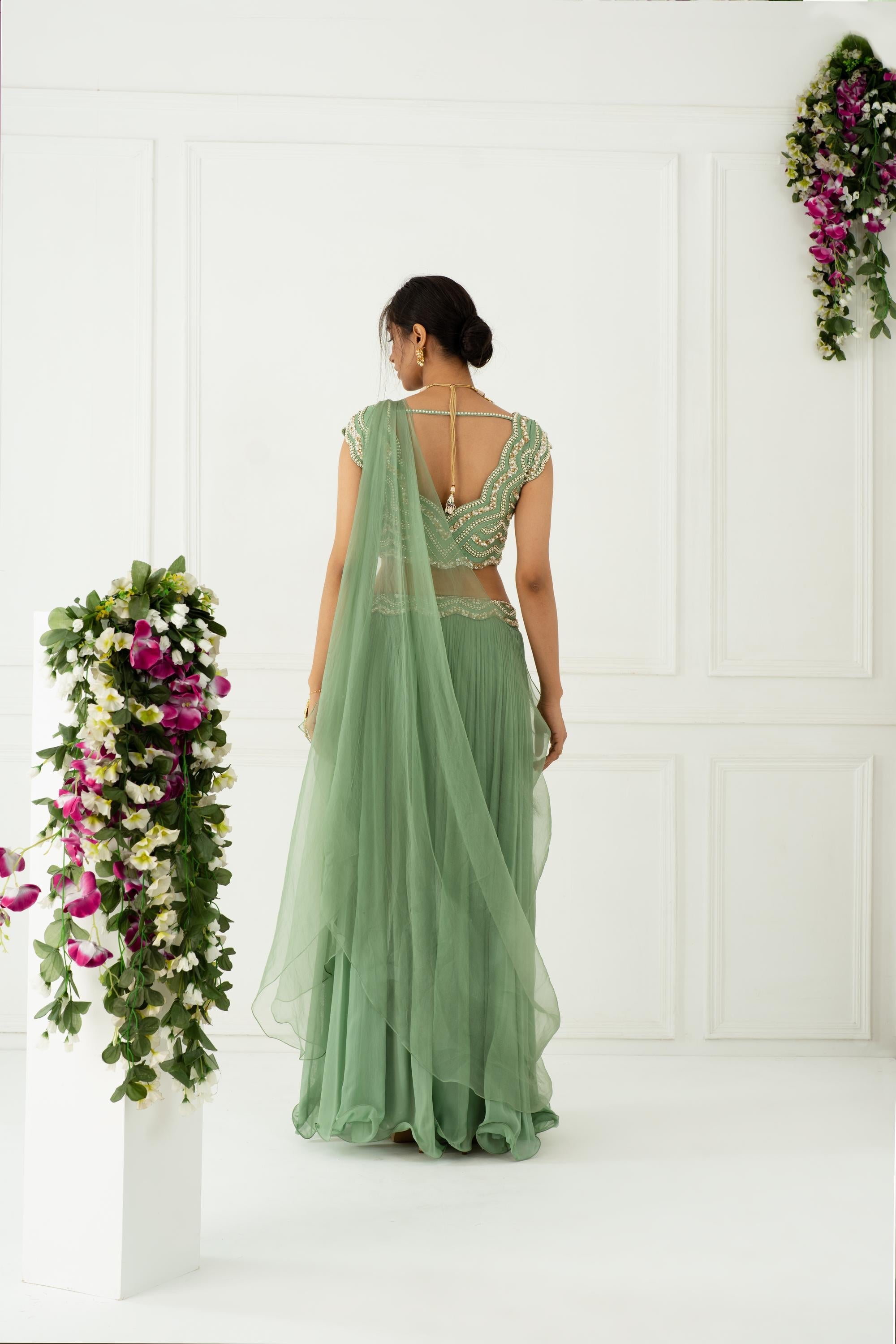 Women's Designer Olive Green Sharara Set | Nidhika Shekhar