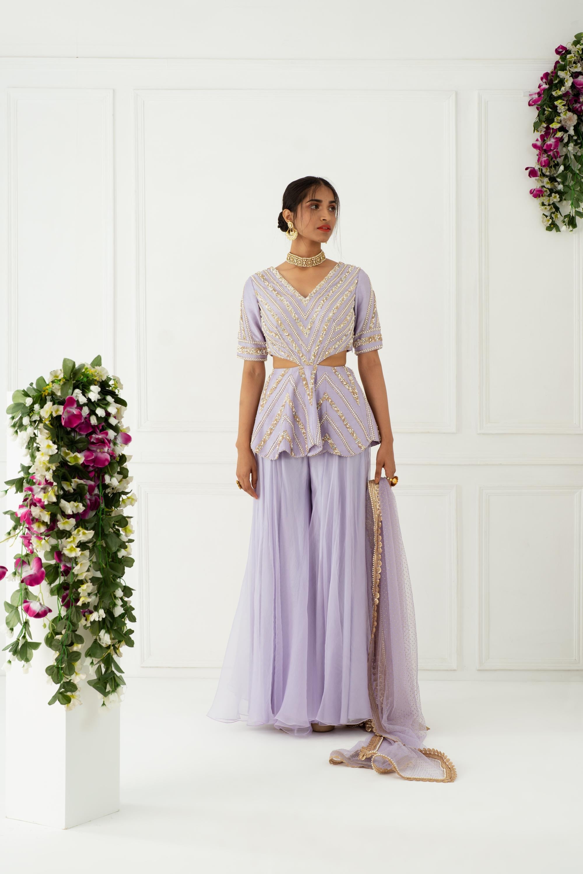 Buy Women's Lilac Embroidered Sharara | Nidhika Shekhar