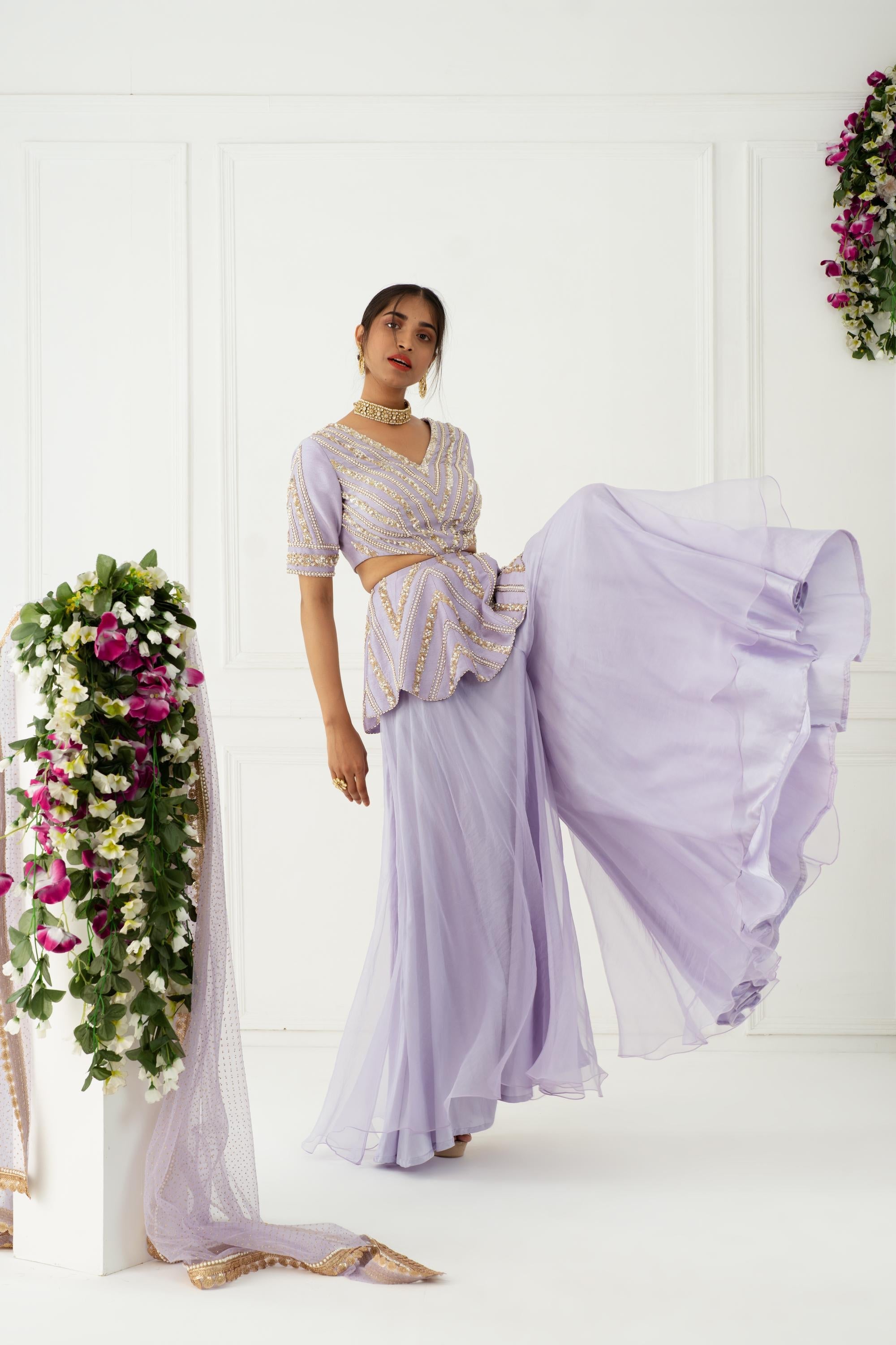 Buy Women's Lilac Embroidered Sharara | Nidhika Shekhar