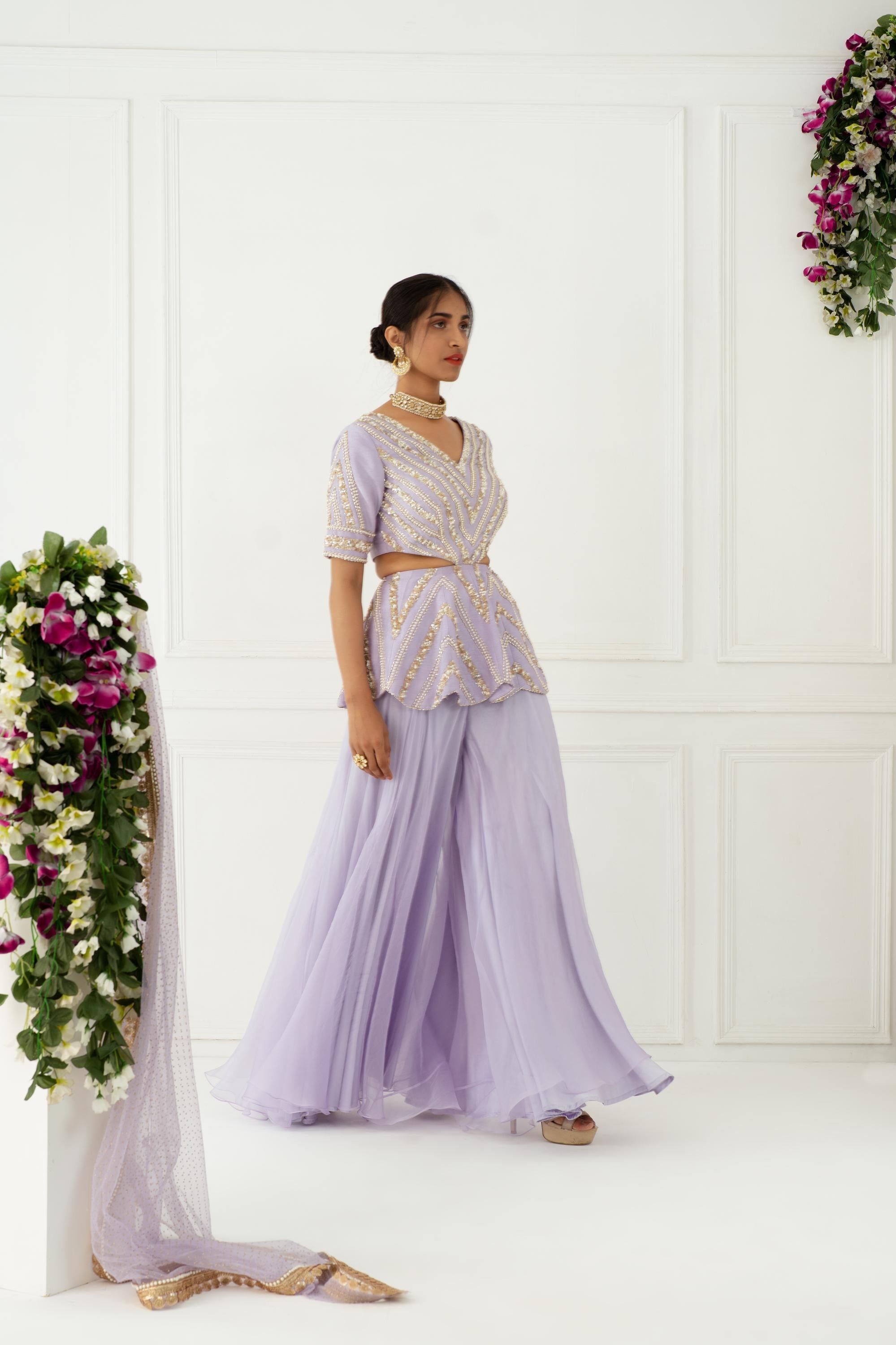 Buy Women's Lilac Embroidered Sharara | Nidhika Shekhar