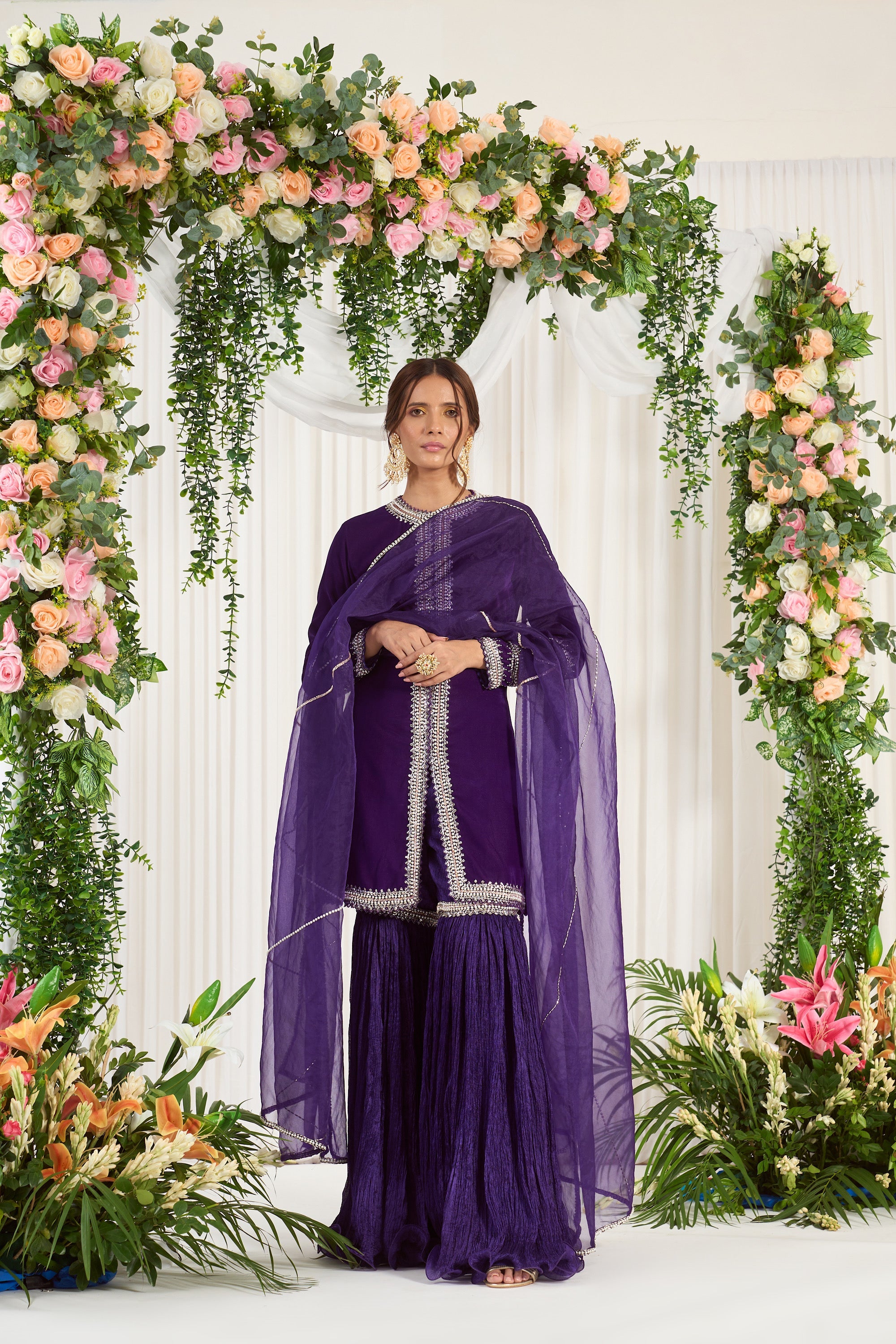 Buy Purple Embroidered Makhmali Sharara | Nidhika Shekhar