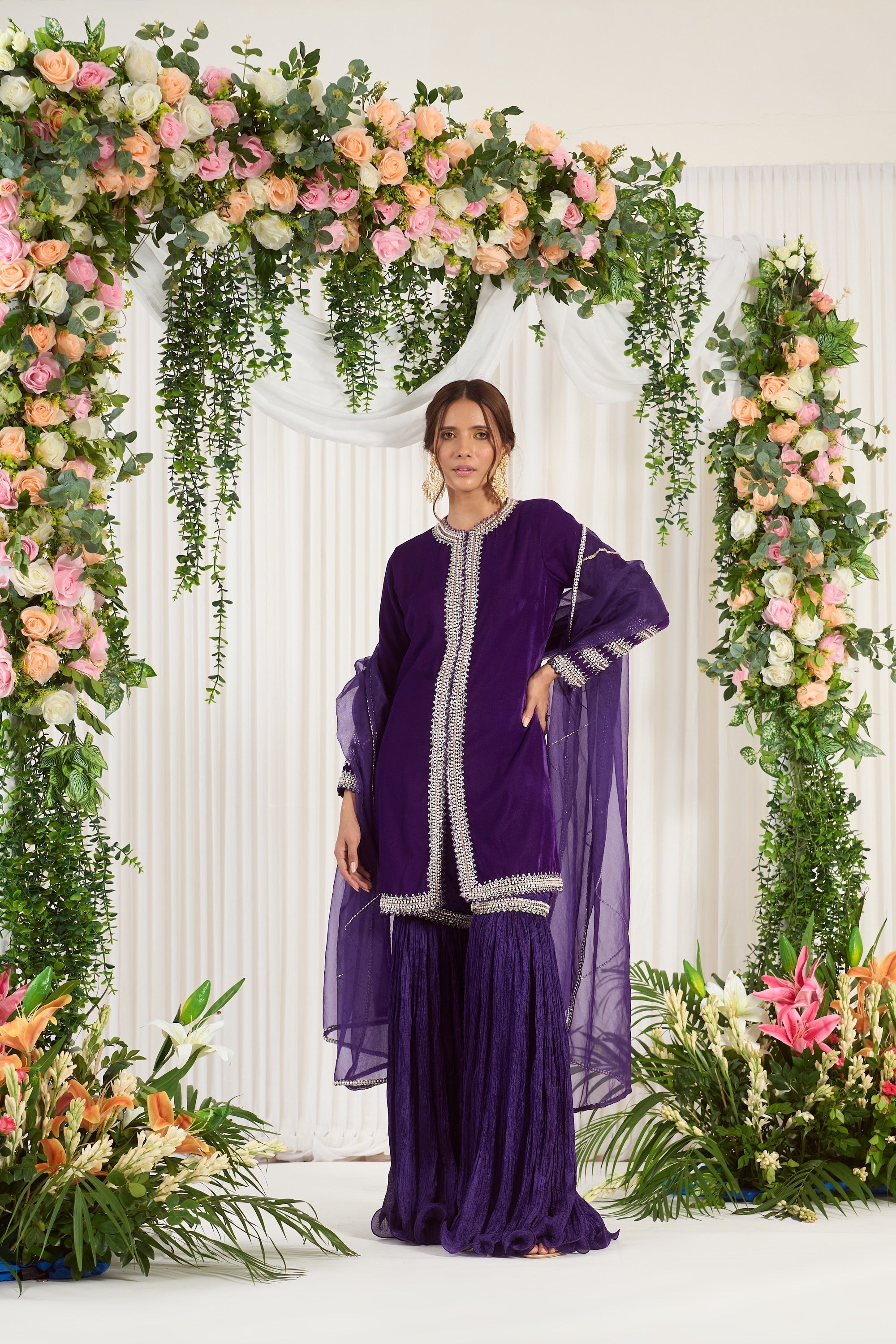 Buy Purple Embroidered Makhmali Sharara | Nidhika Shekhar