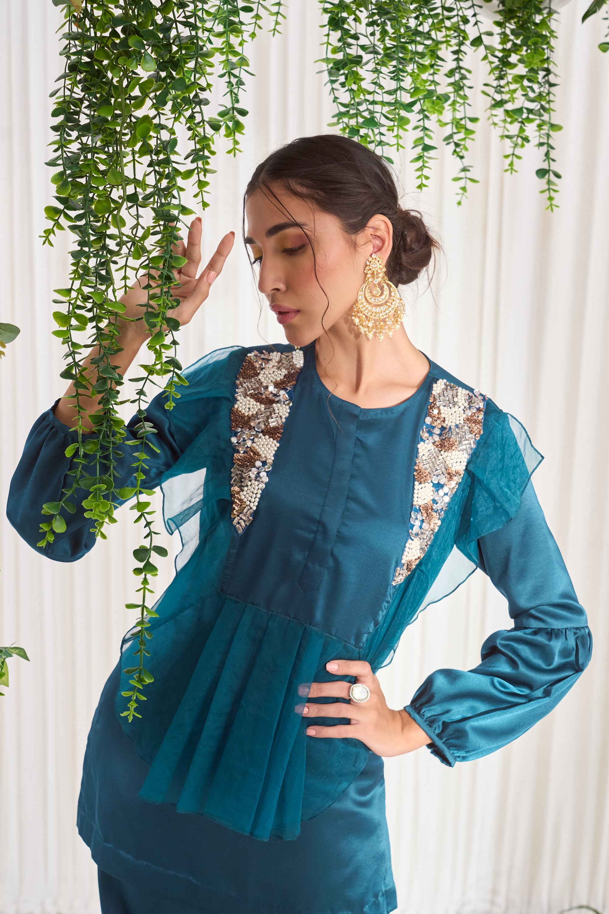 Buy Morni Kurta - Peacock Blue Embroidered | Nidhika Shekhar