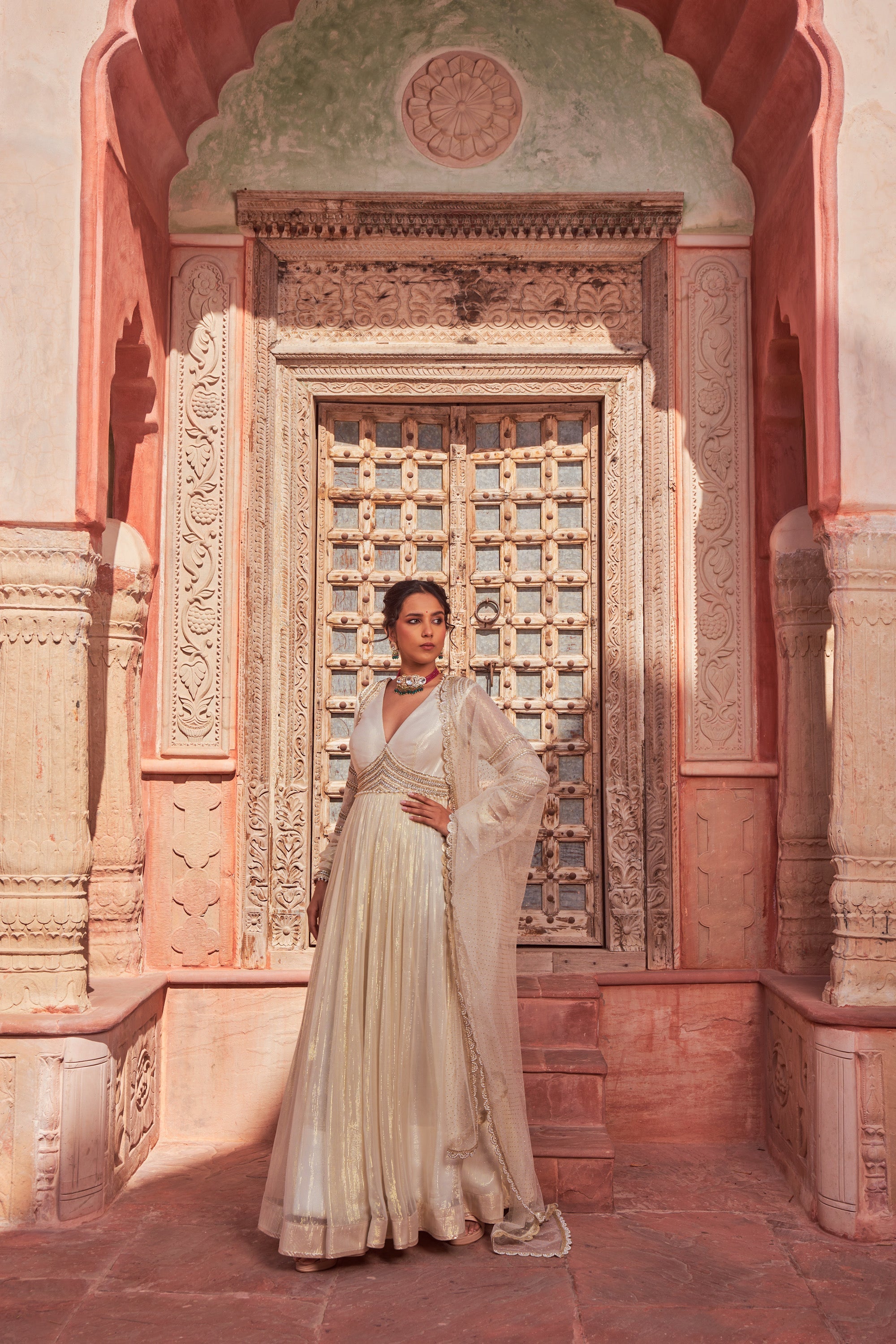 Ivory Basant Rani Floor Length Anarkali | Nidhika Shekhar