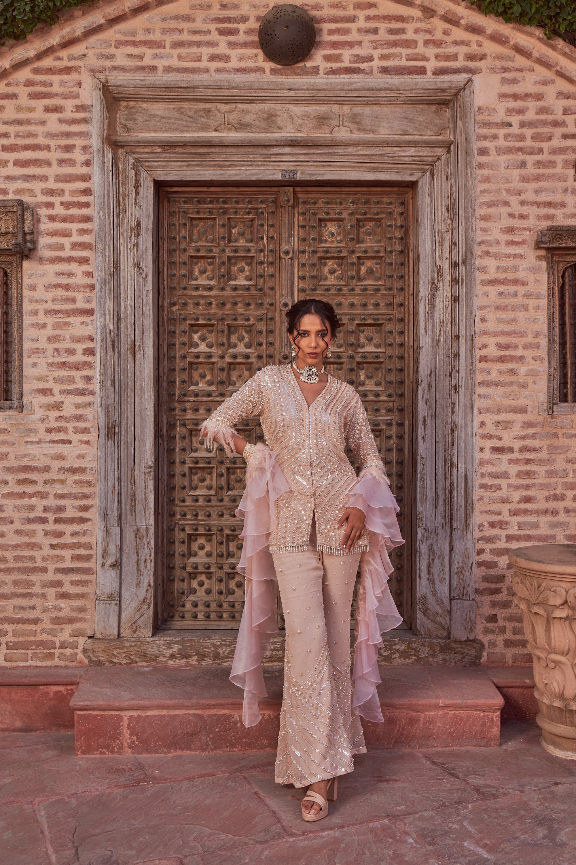 Buy Women's Champagne Embroidered Kurta | Nidhika Shekhar