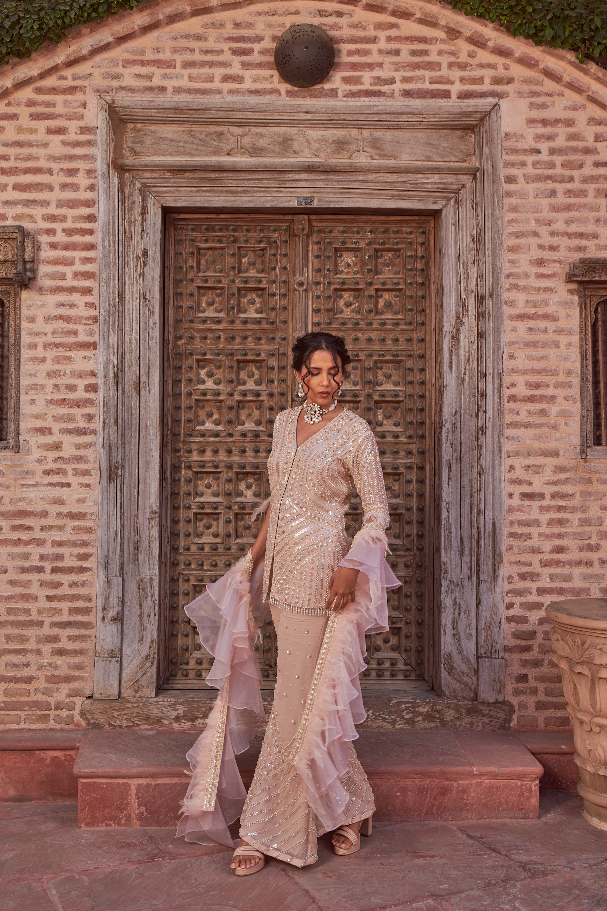 Buy Women's Champagne Embroidered Kurta | Nidhika Shekhar