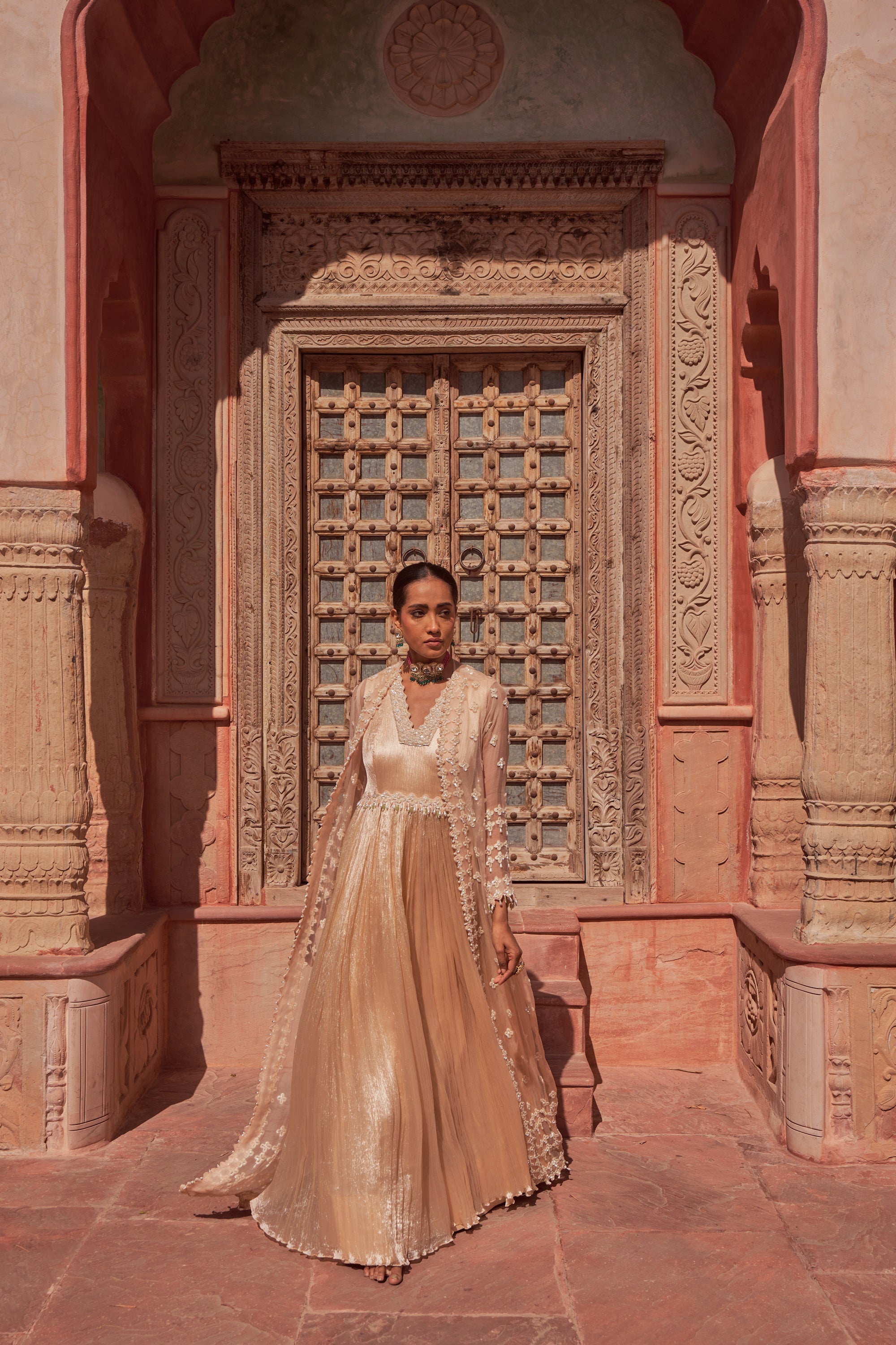 Buy Women's Champagne Brahmotsaav Anarkali | Nidhika Shekhar