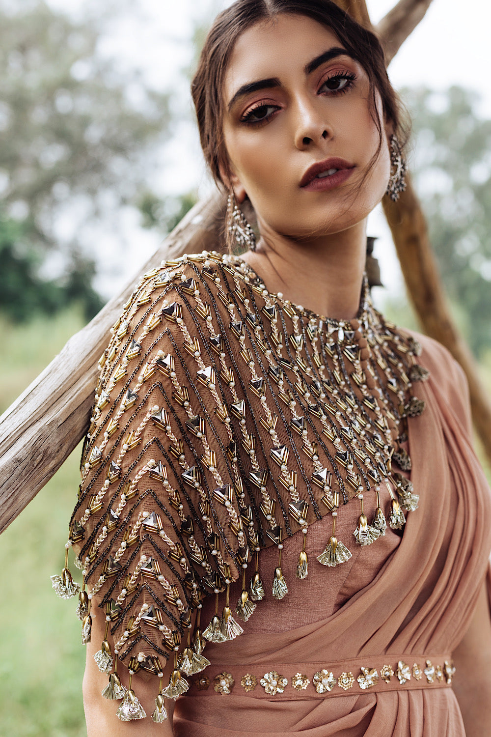 Buy Women's Nude Cape Saree Gown Set | Nidhika Shekhar