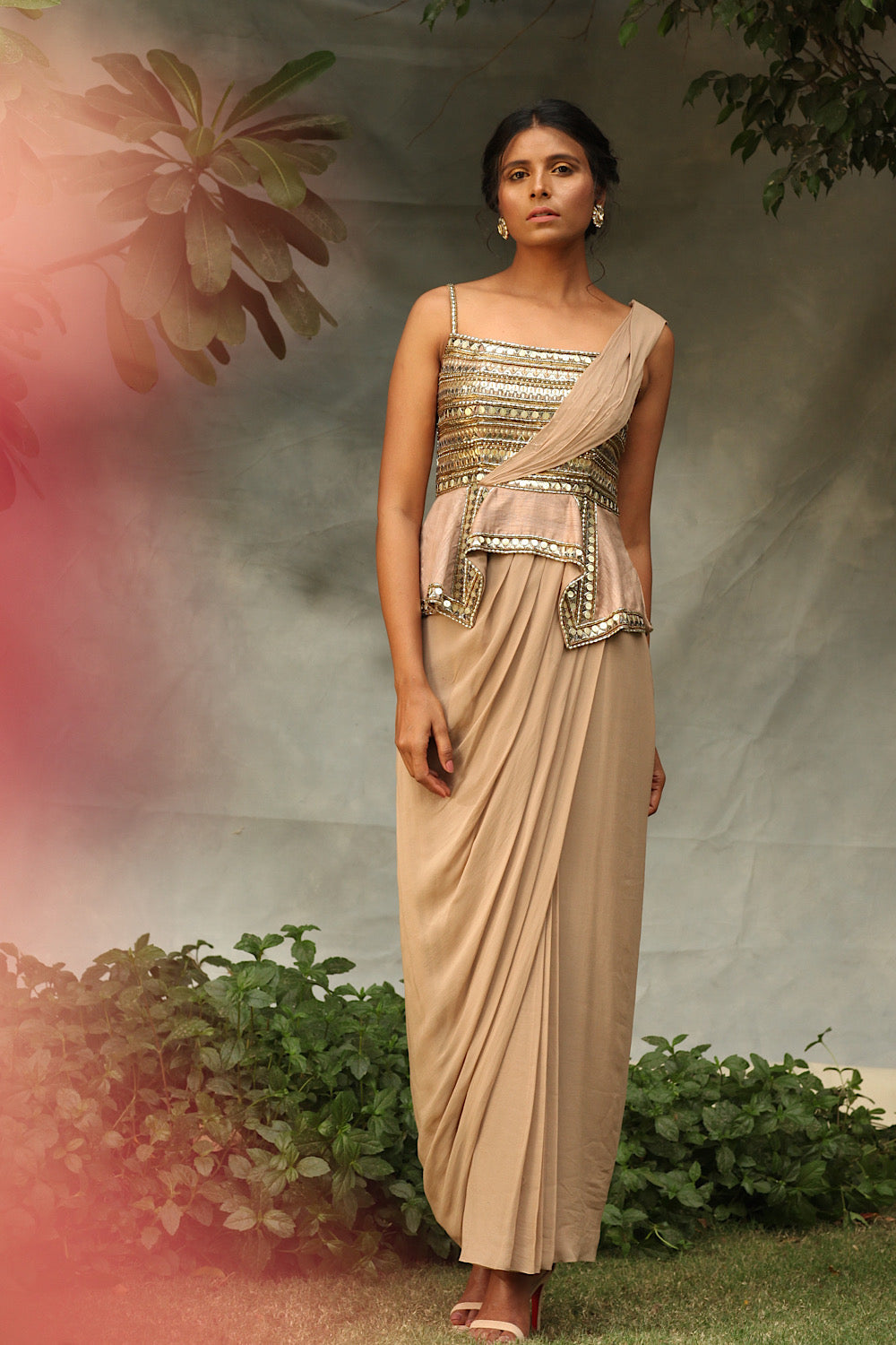 Buy Women's Nude Goddess Saree Gown | Nidhika Shekhar