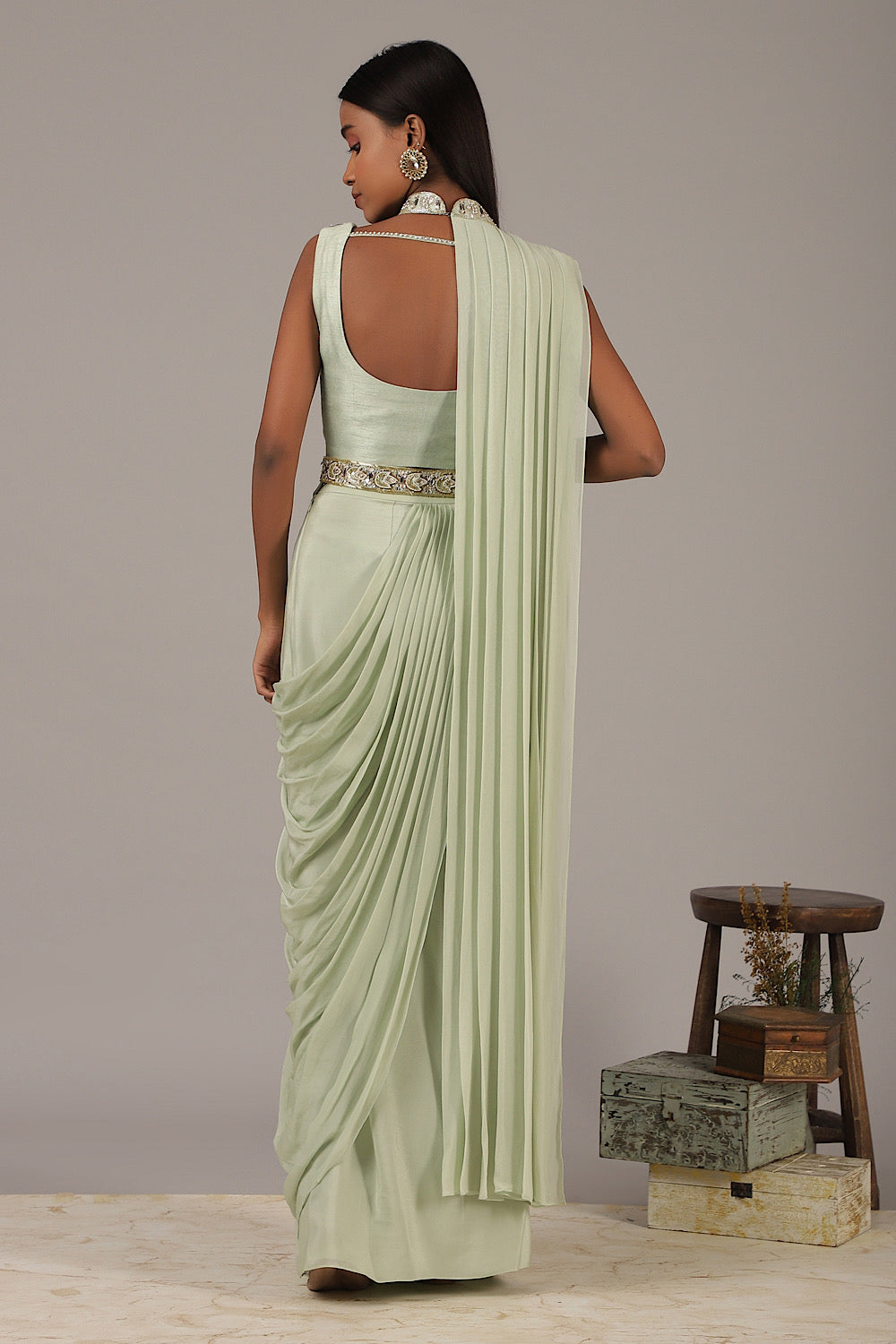 Women's Designer Pleated Drape Indo Saree | Nidhika Shekhar